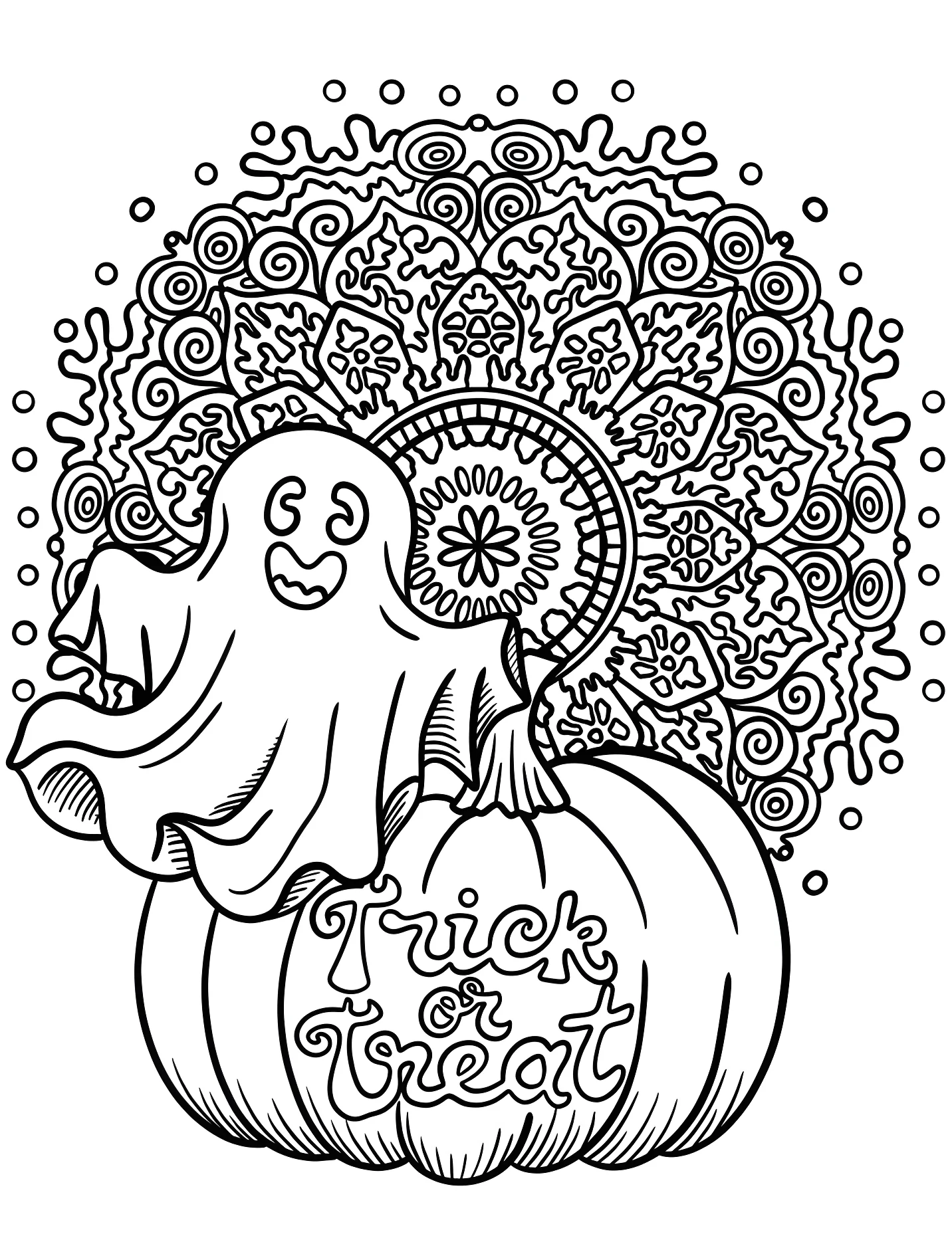 Забавный призрак на тыкве для детей №16946. Хэллоуин (Halloween). Мандалы на Хэллоуин.