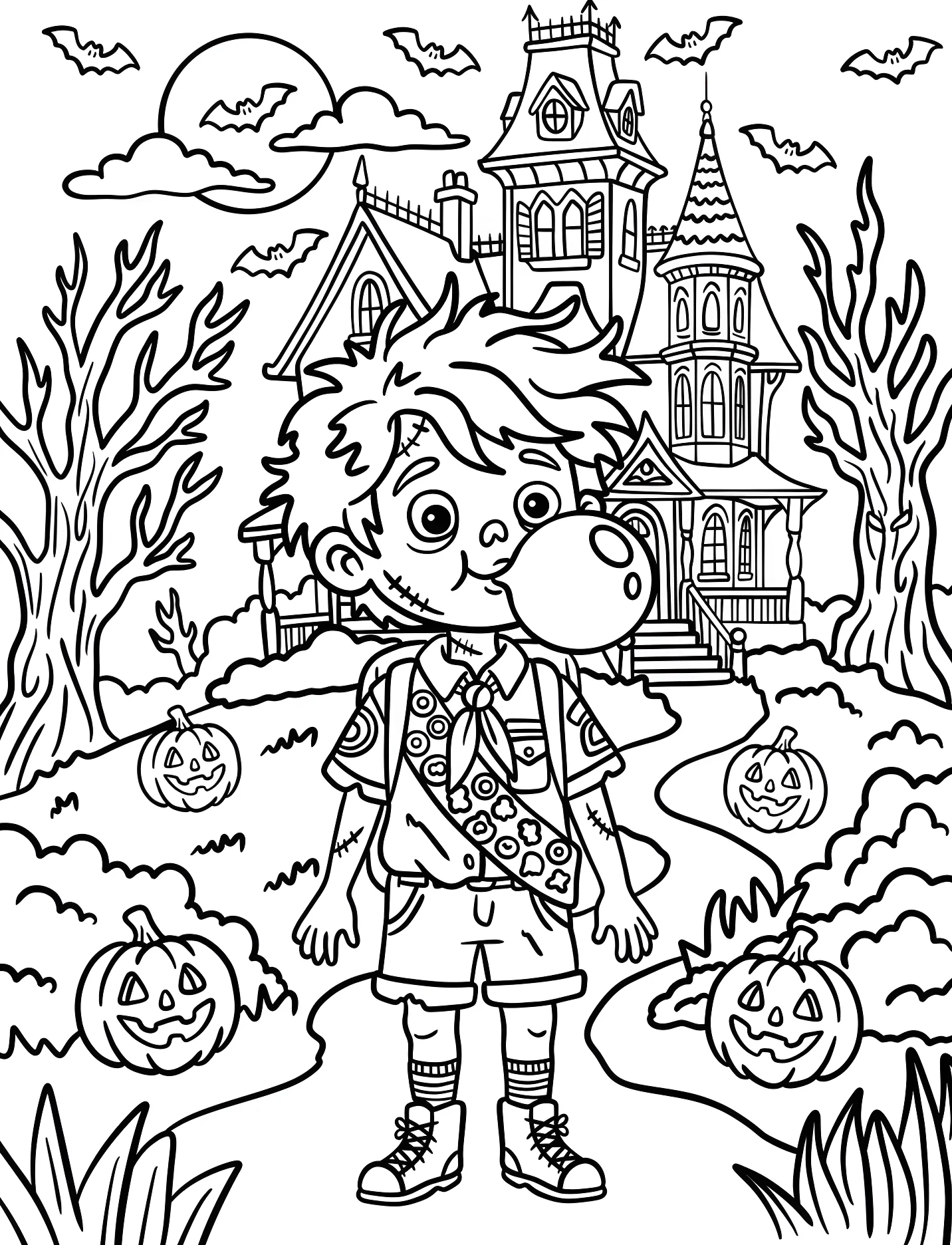 Забавный зомби-скаут с жвачкой для детей №17872. Хэллоуин (Halloween). Зомби.