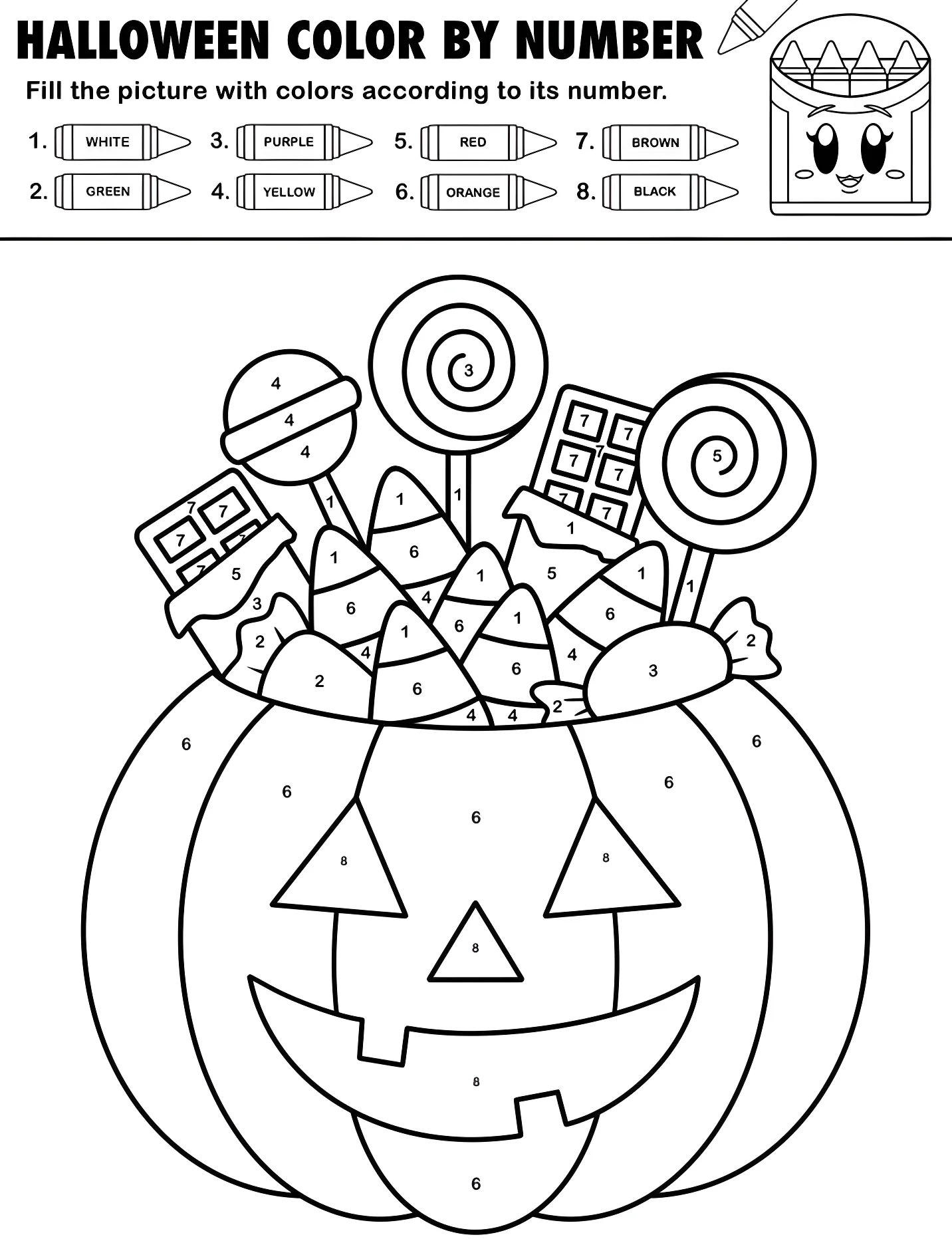Тыквенная тыква с конфетами для детей №16925. Хэллоуин (Halloween). Хэллоуин: раскраски по номерам.