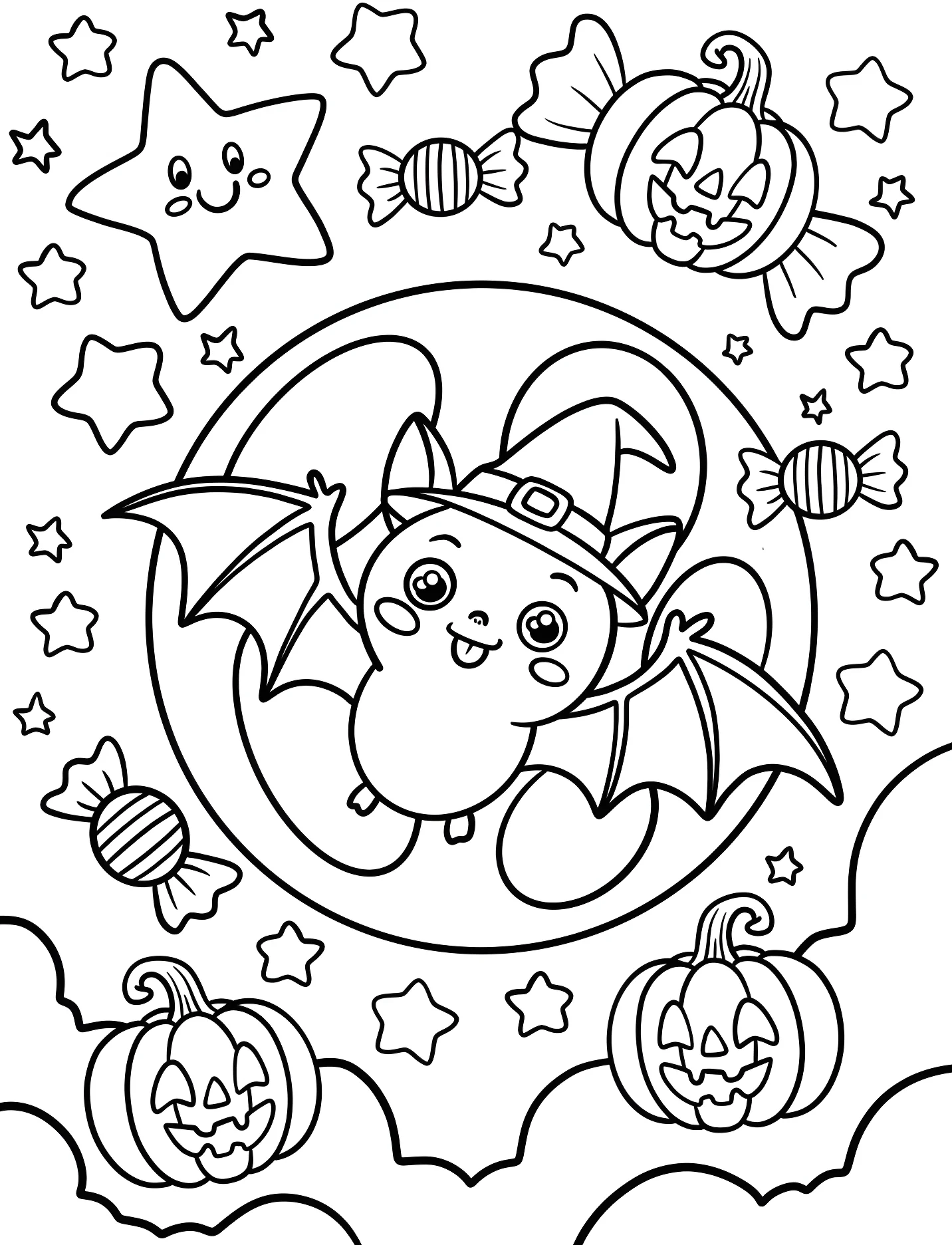 Милый летучий мышонок в колпаке ведьмы №16563. Хэллоуин (Halloween). Летучие мыши.