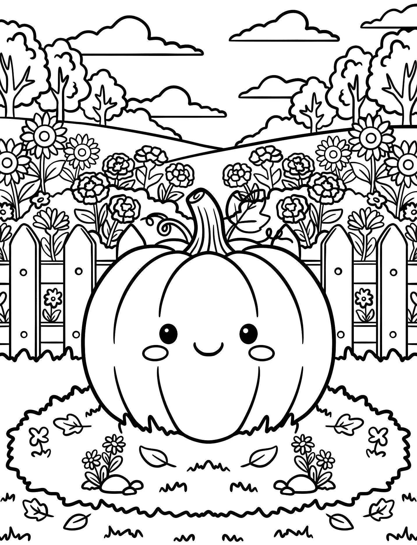 Милый тыква в саду для детей №17411. Хэллоуин (Halloween). Тыквы.