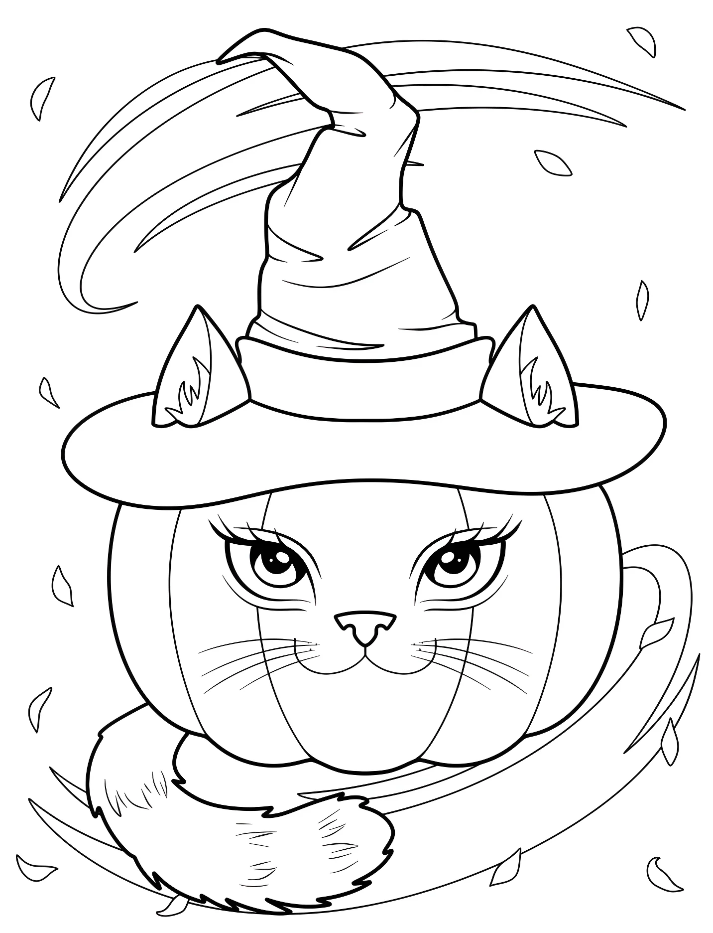 Забавная кошка тыква в ведьмовской шляпе №17414. Хэллоуин (Halloween). Тыквы.