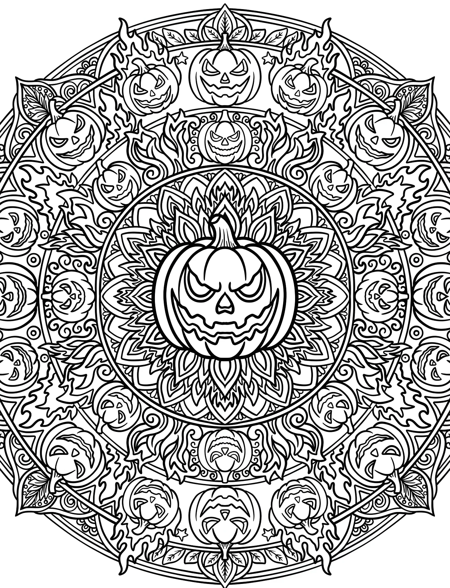 Забавная тыква в мандале для детей №17105. Хэллоуин (Halloween). Светильники Джека.
