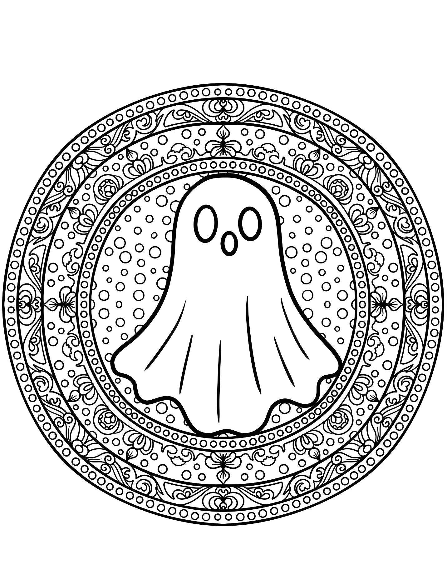 Забавный призрак мандала для детей №16764. Хэллоуин (Halloween). Привидения.