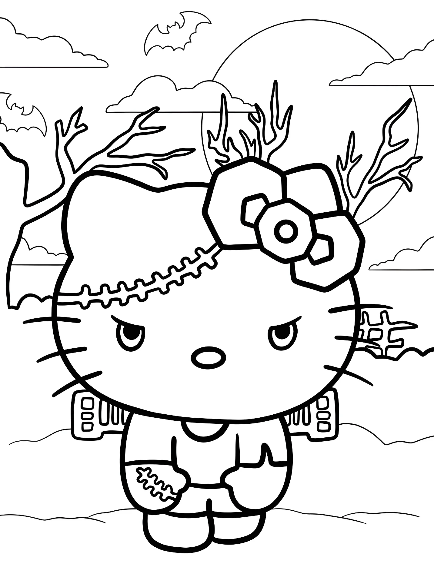 Хэллоуин с Hello Kitty для детей №16724. Хэллоуин (Halloween). Франкенштейн.