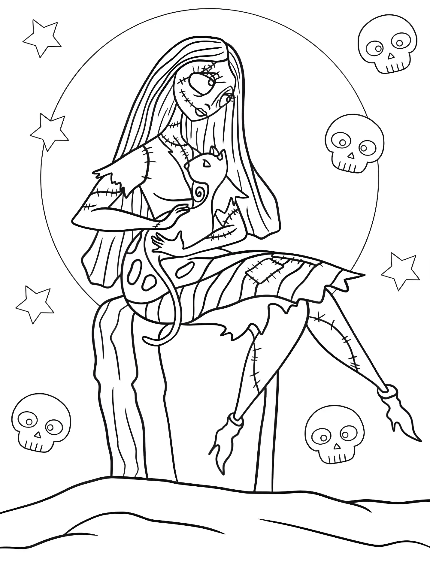 Салли и котенок на могиле для детей №17292. Хэллоуин (Halloween). Кошмар перед Рождеством (The Nightmare Before Christmas).