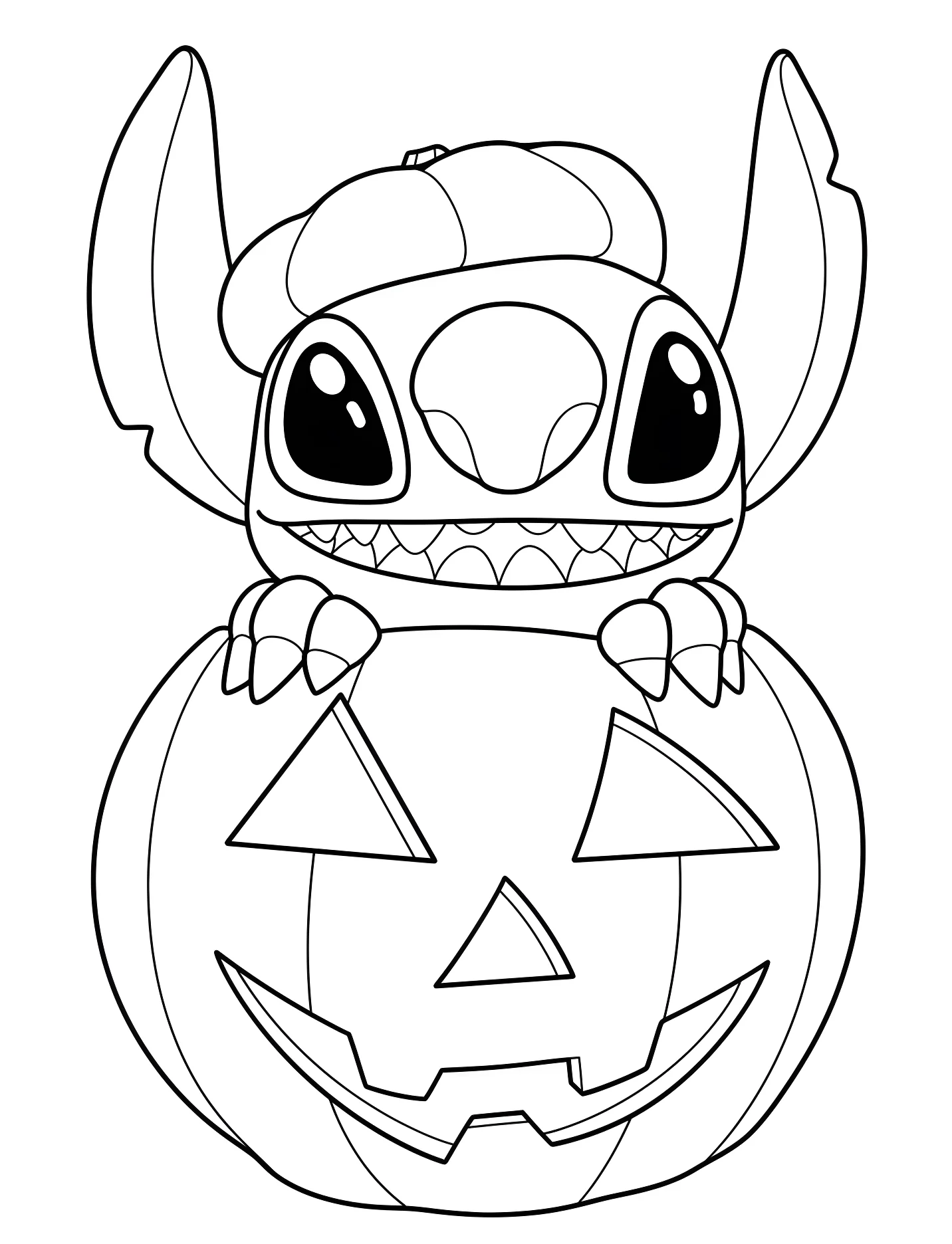 Смешной Стич в тыкве для детей №17421. Хэллоуин (Halloween). Тыквы.