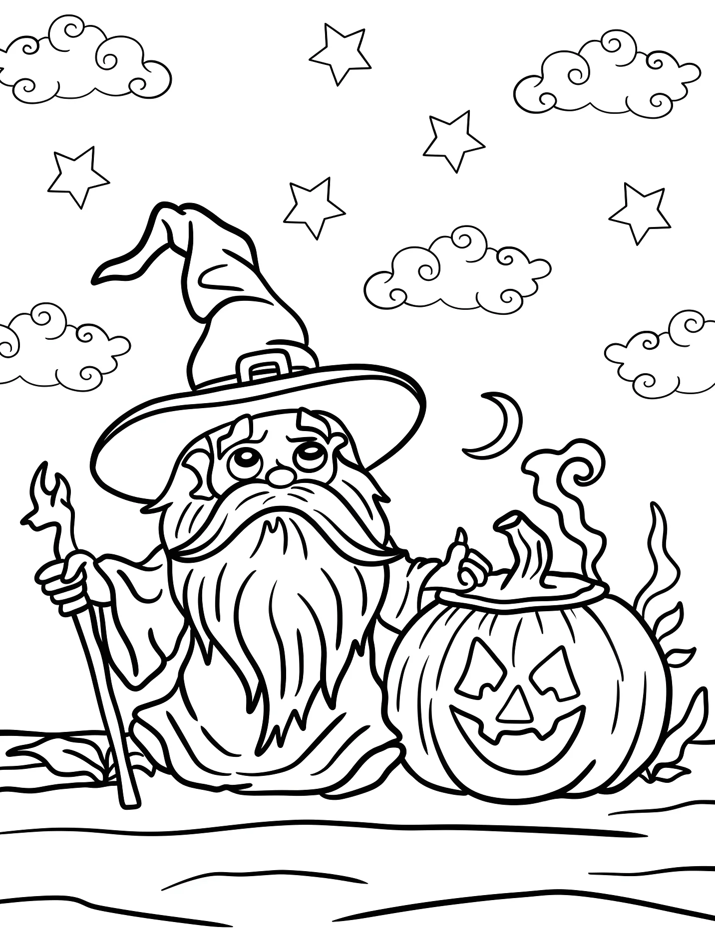 Забавный волшебник с тыквой для детей №17846. Хэллоуин (Halloween). Волшебники.