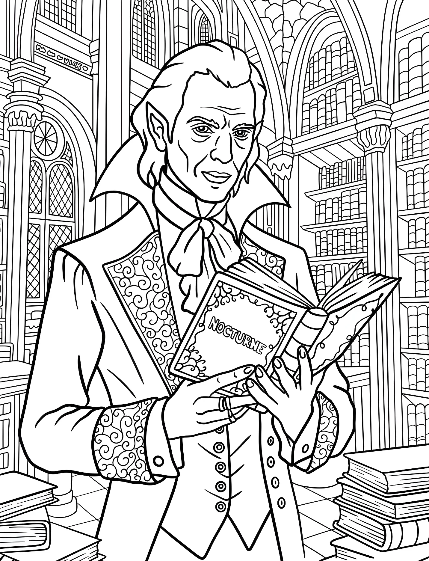 Вампир читает книгу в библиотеке №17701. Хэллоуин (Halloween). Вампиры.