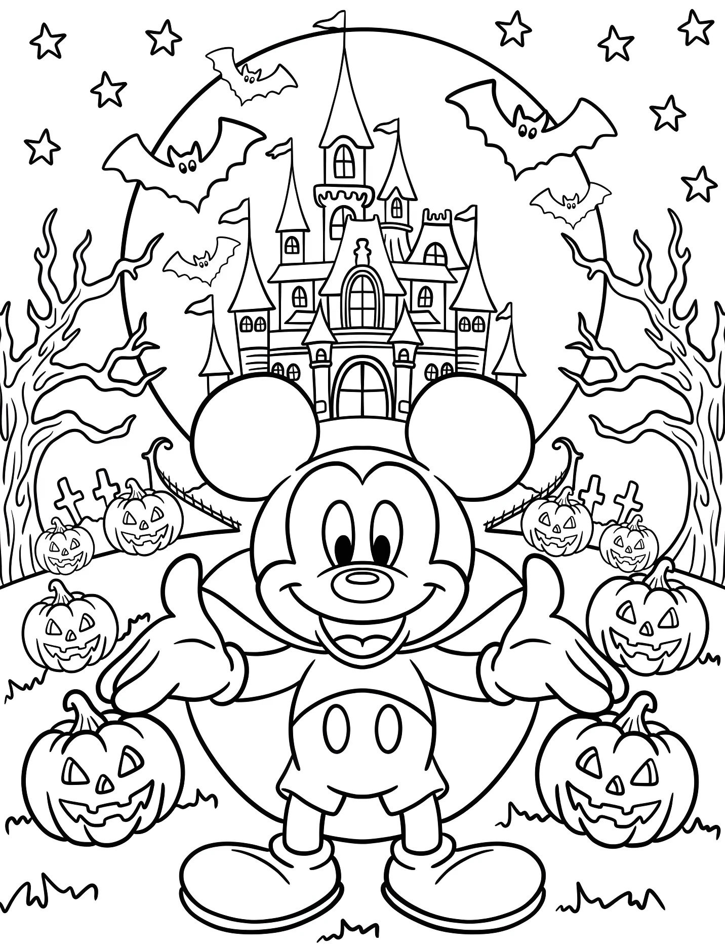 Микки Маус на Хэллоуин у замка с тыквами №16694. Хэллоуин (Halloween). Хэллоуин Дисней.