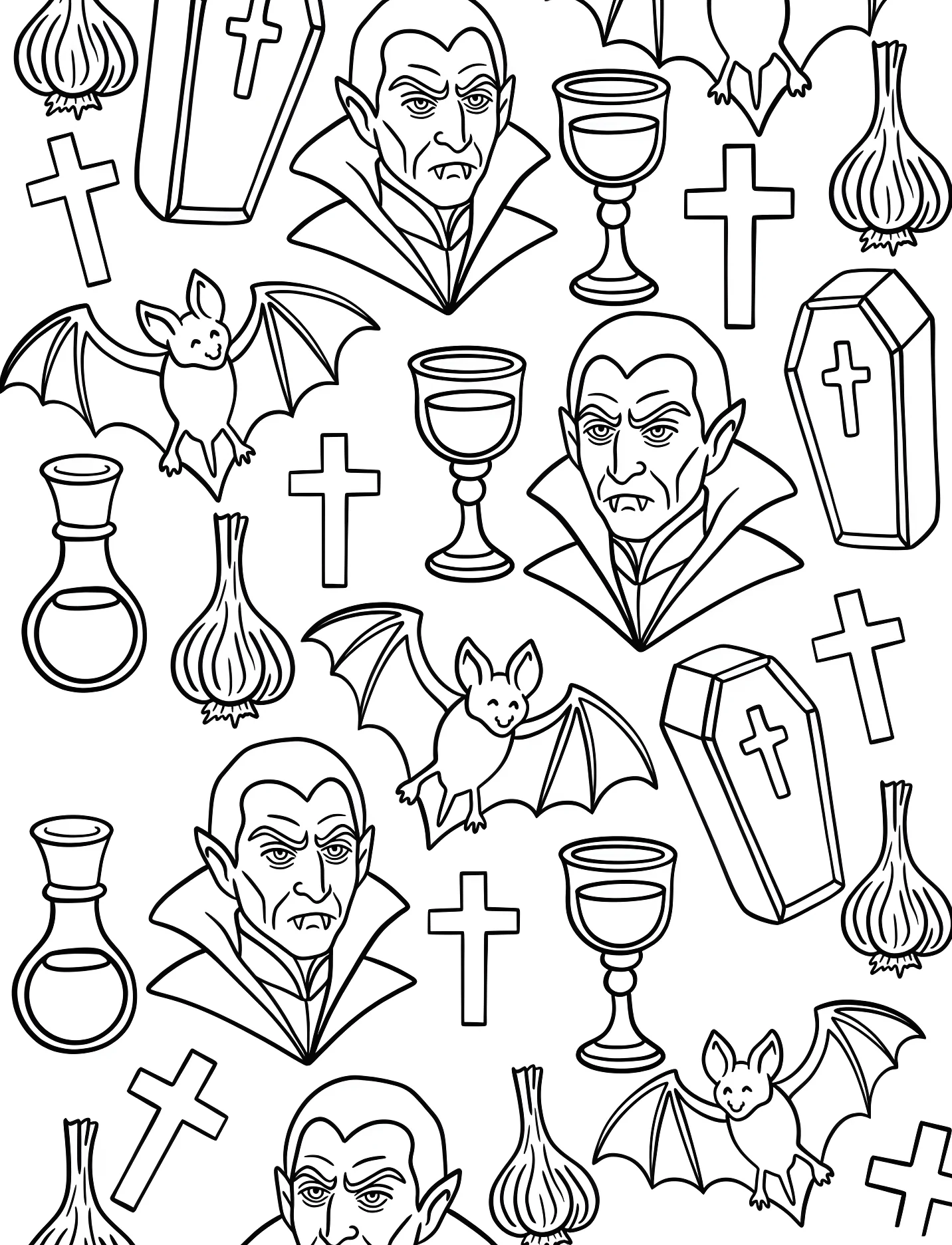 Дракула, чеснок, летучие мыши и кресты №17704. Хэллоуин (Halloween). Вампиры.
