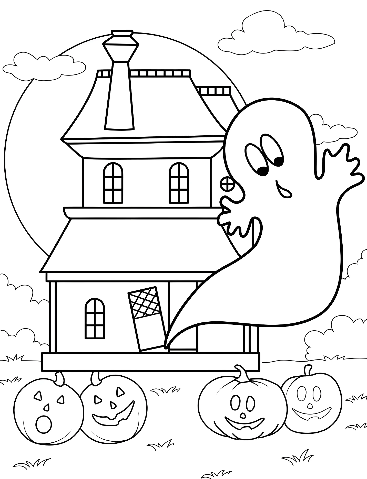 Забавный призрак и дом с привидениями для малышей №16773. Хэллоуин (Halloween). Привидения.
