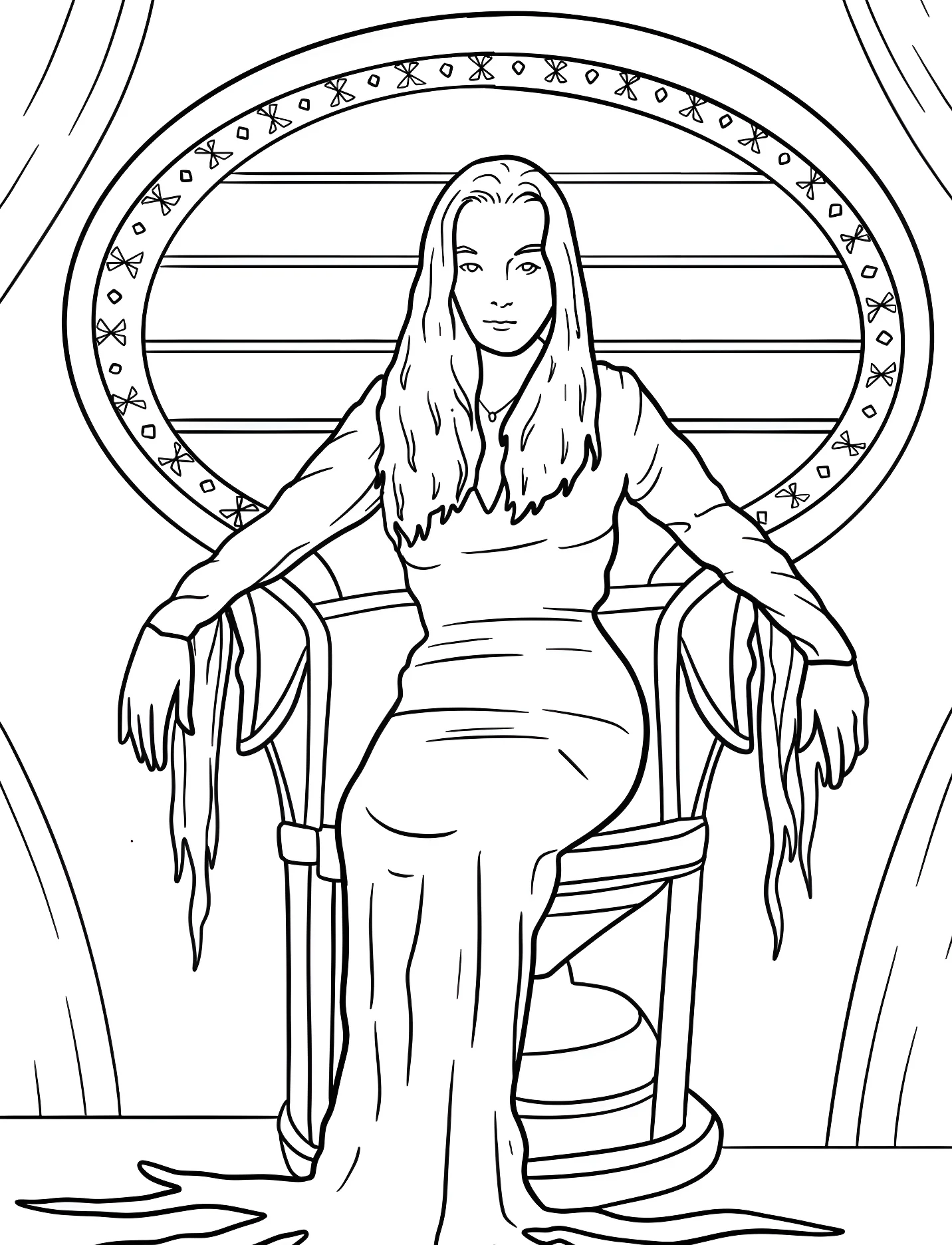 Модница Мортиша Аддамс на стуле №16545. Хэллоуин (Halloween). Семейка Аддамс (The Addams Family).