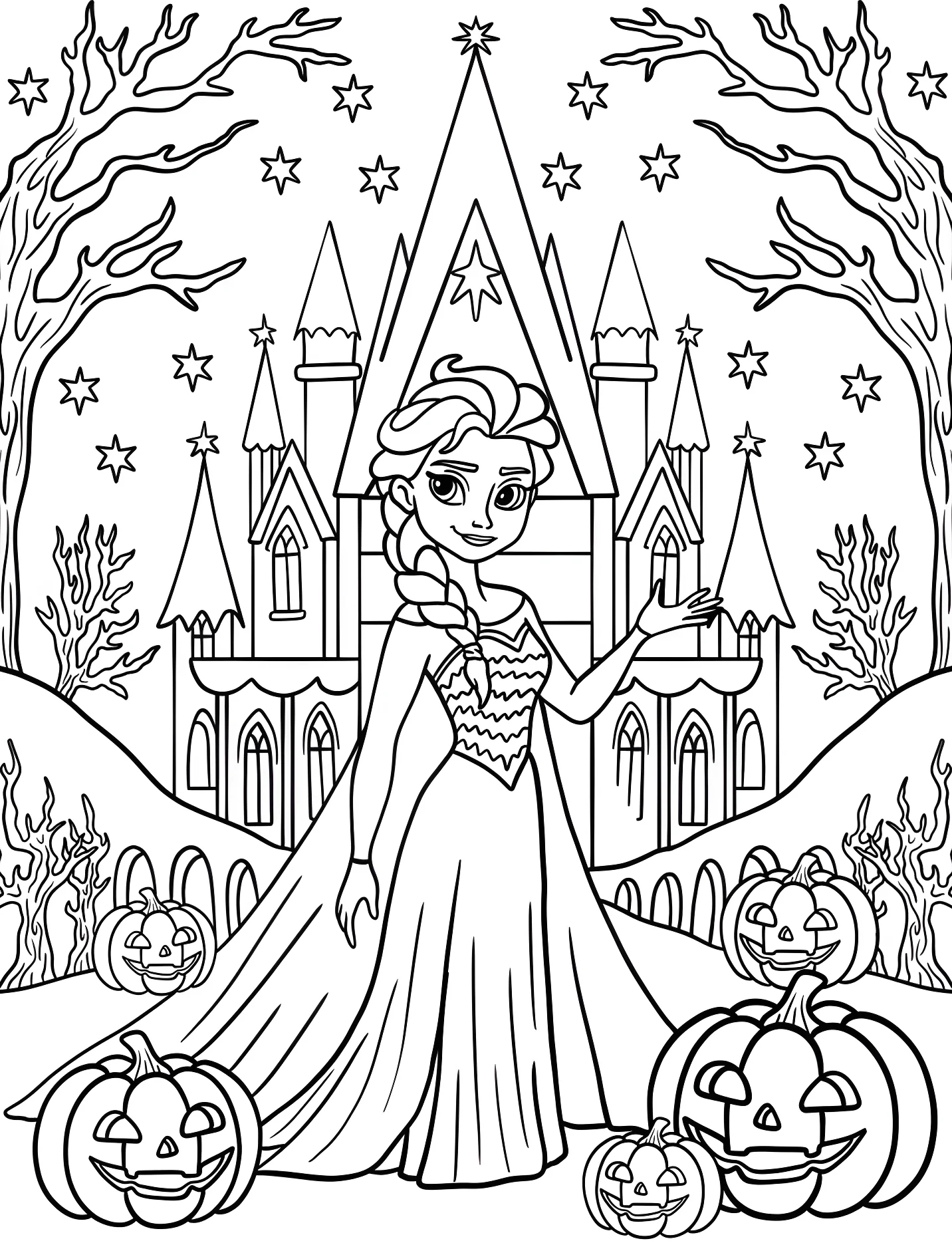 Эльза на Хэллоуин с тыквами №16702. Хэллоуин (Halloween). Хэллоуин Дисней.