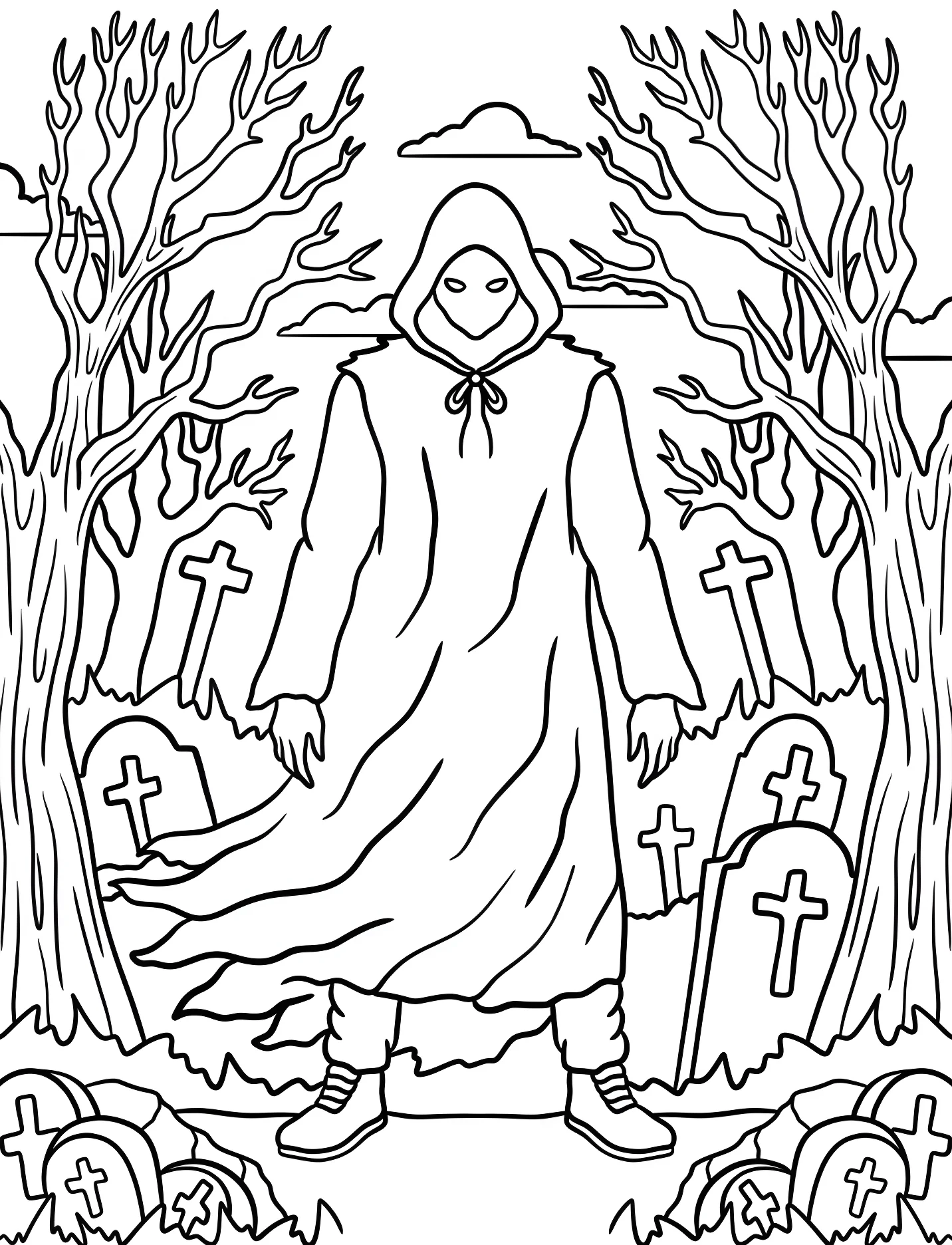 Жуткий призрак в капюшоне для детей №17057. Хэллоуин (Halloween). Ужасы.