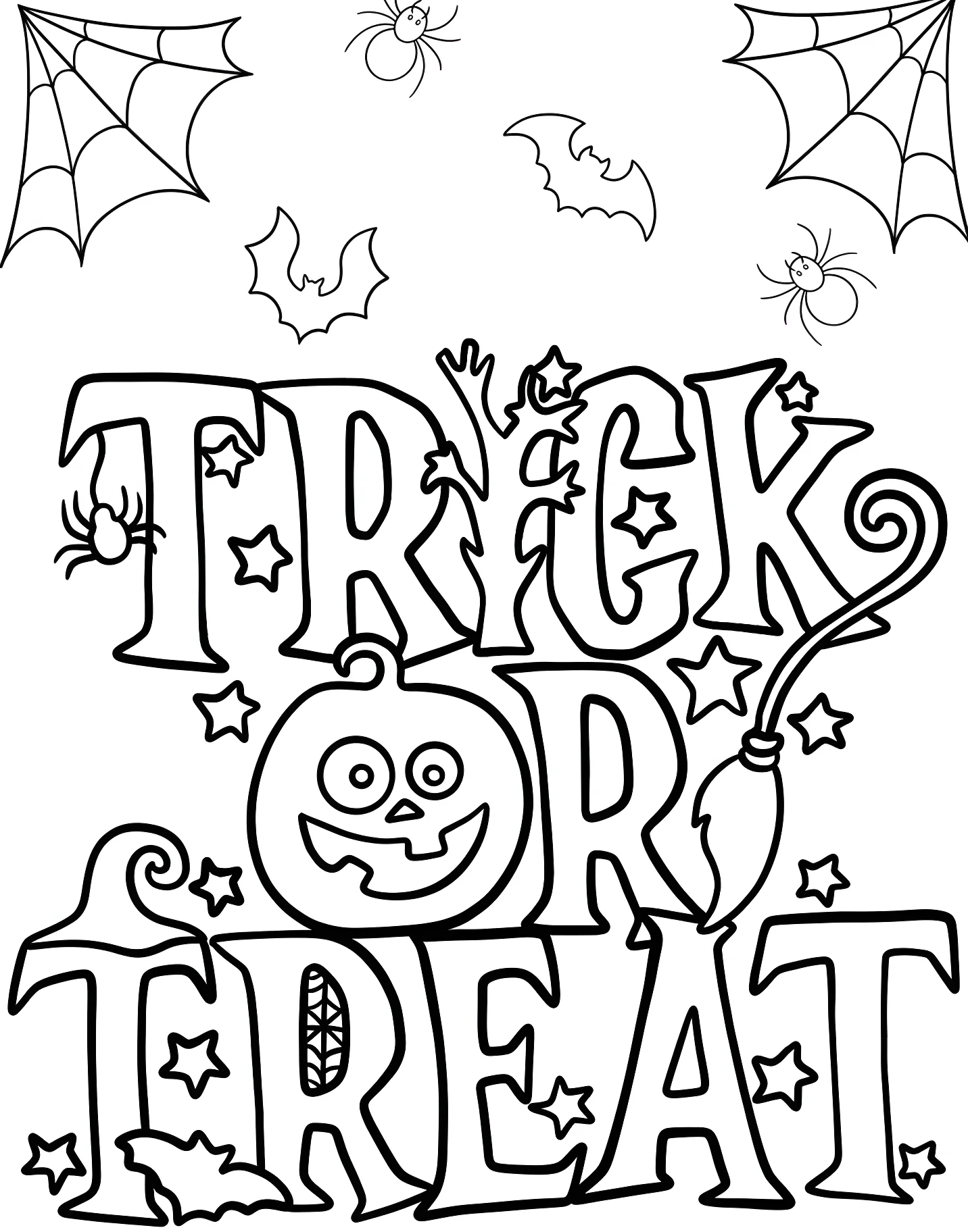 Забавные слова Trick or Treat с тыквой и пауками №17662. Хэллоуин (Halloween). Кошелек или жизнь.