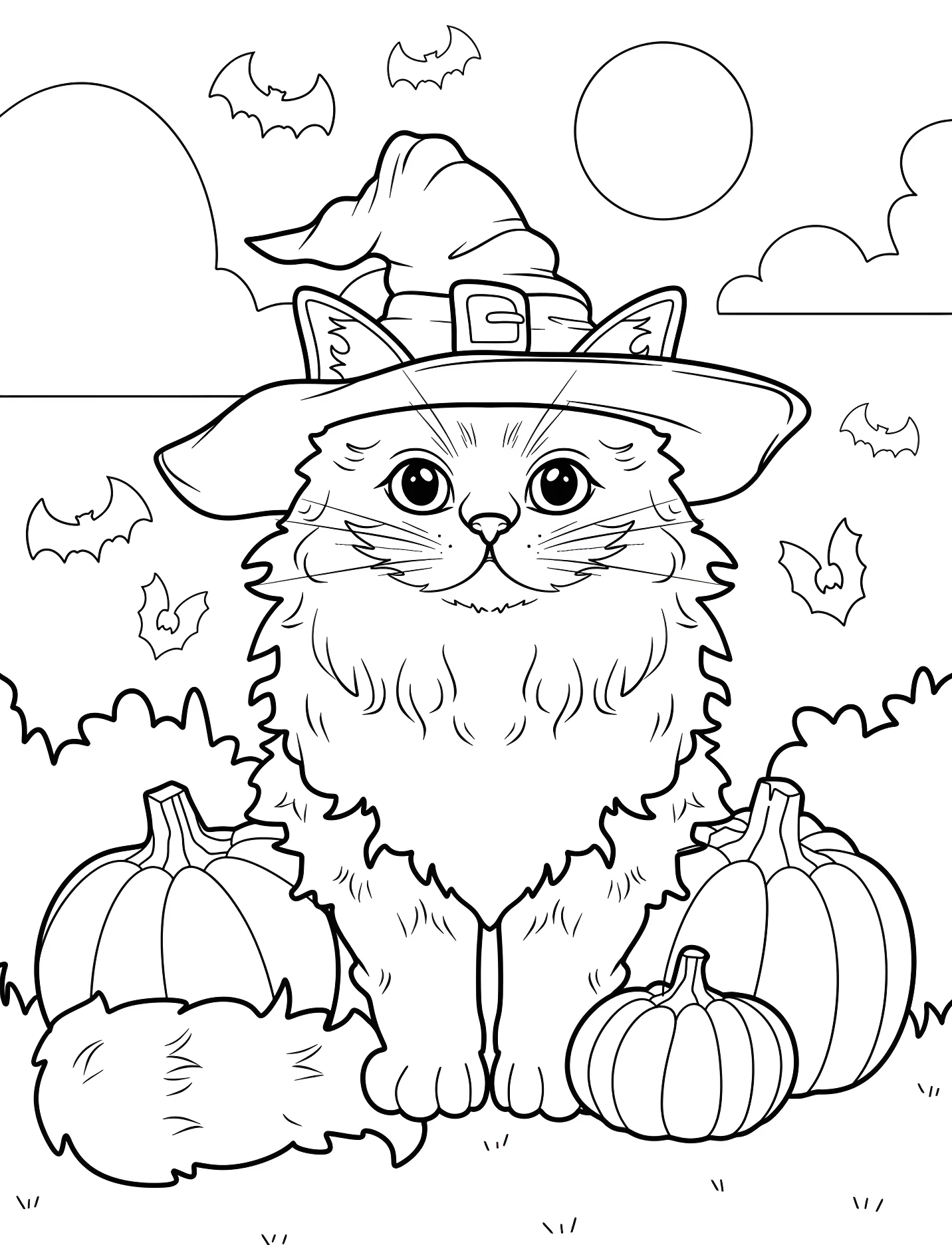 Милый котенок с тыквами для детей №17432. Хэллоуин (Halloween). Тыквы.
