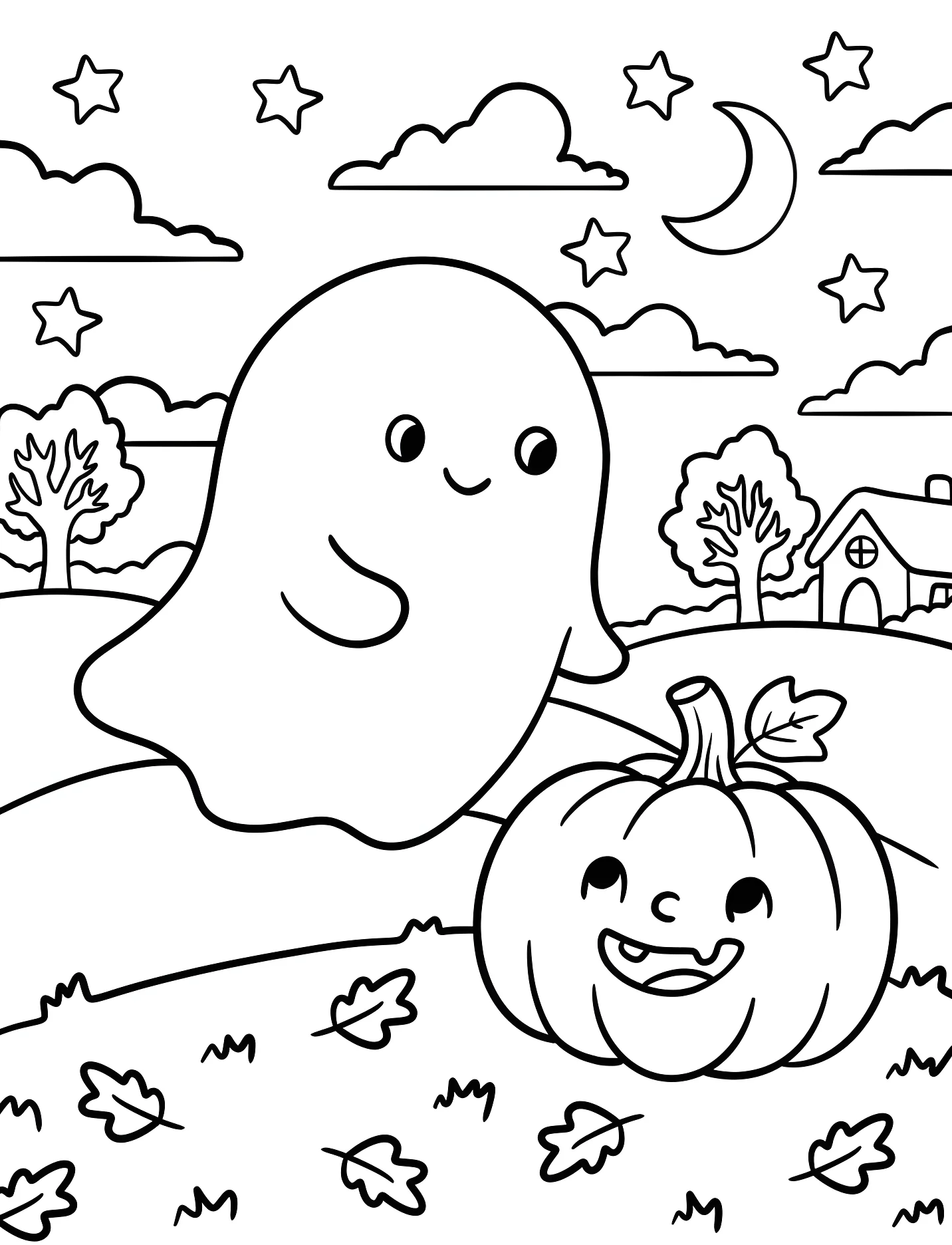 Забавный призрак и тыква для детей №16782. Хэллоуин (Halloween). Привидения.