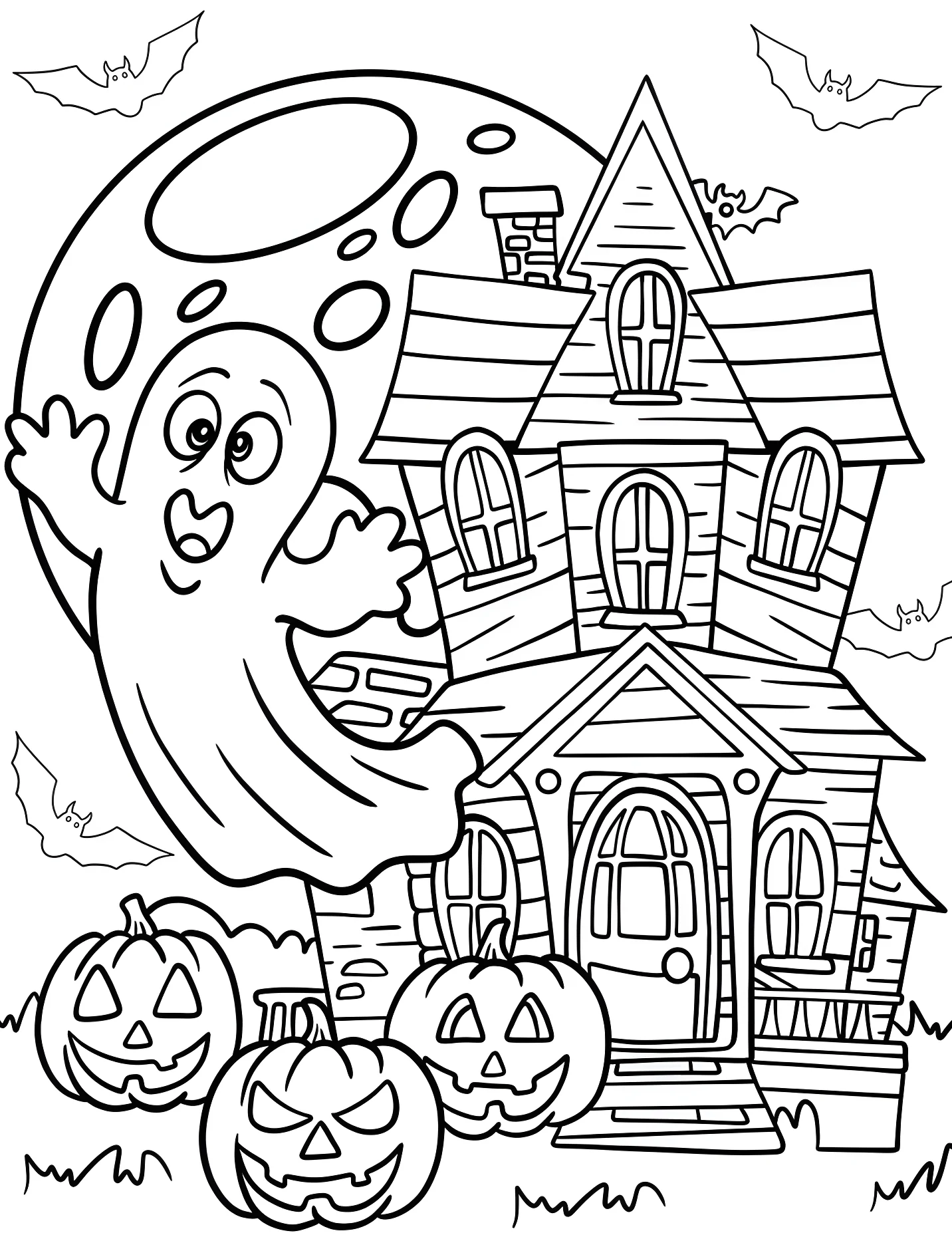 Забавный призрак над домом на Хэллоуин №16785. Хэллоуин (Halloween). Привидения.