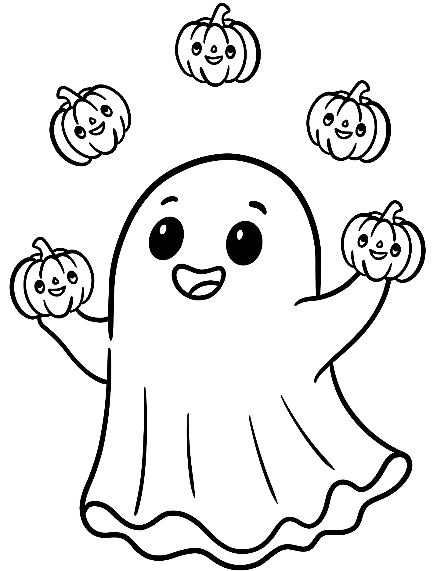 Забавный призрак с тыквами для детей №16787. Хэллоуин (Halloween). Привидения.