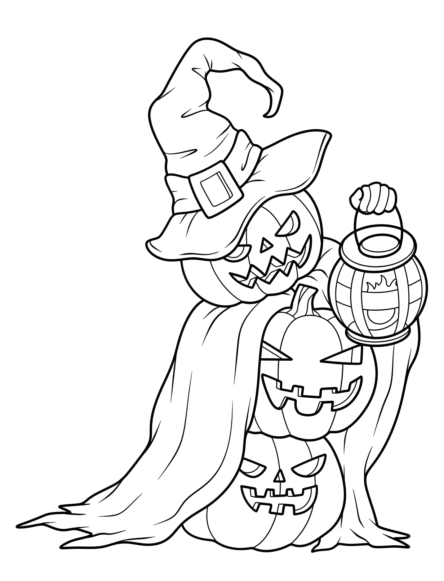Привидение-тыквы в ведьмином колпаке с фонарем №17433. Хэллоуин (Halloween). Тыквы.