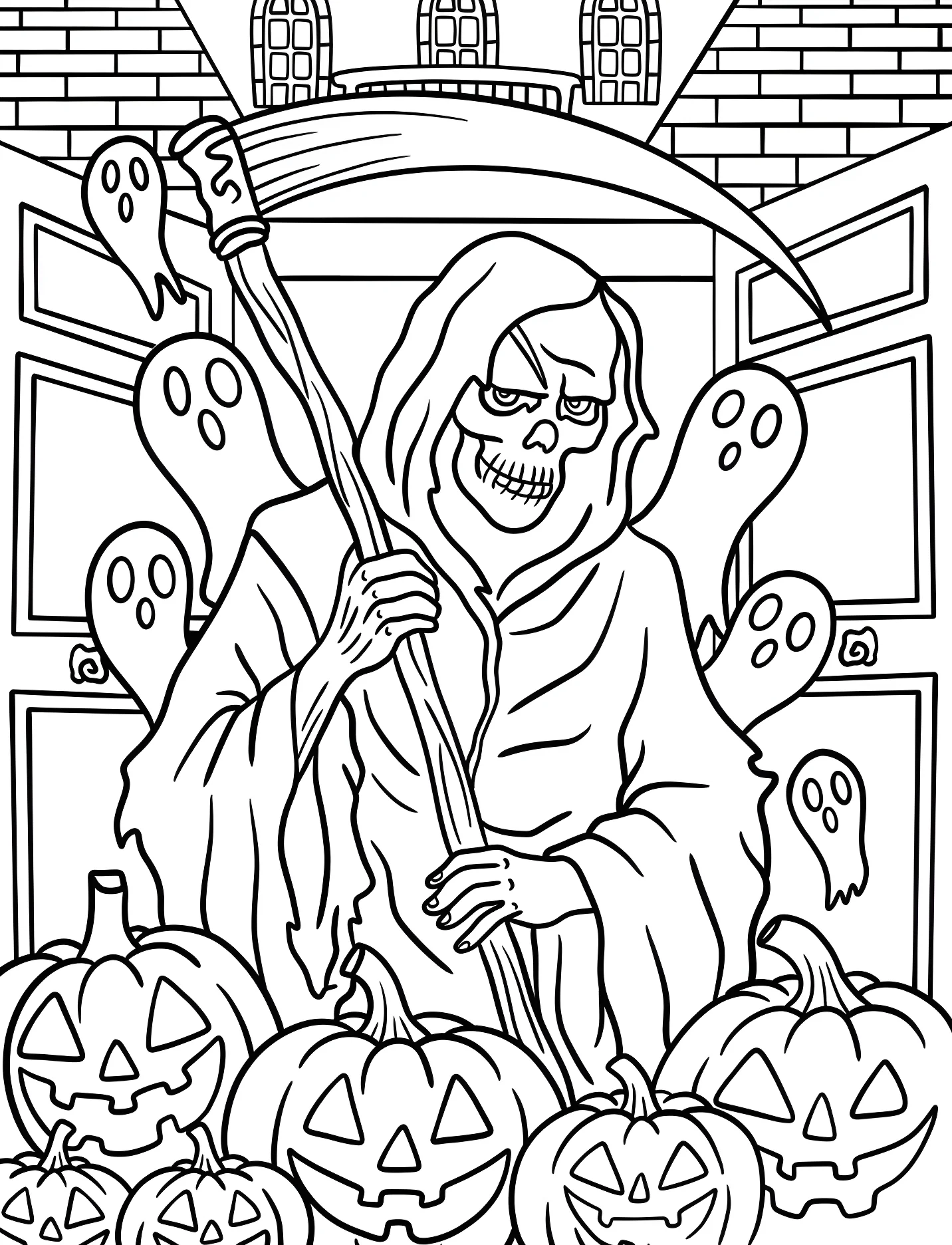 Смеющийся Смерть и привидения для детей №16869. Хэллоуин (Halloween). Мрачный жнец.