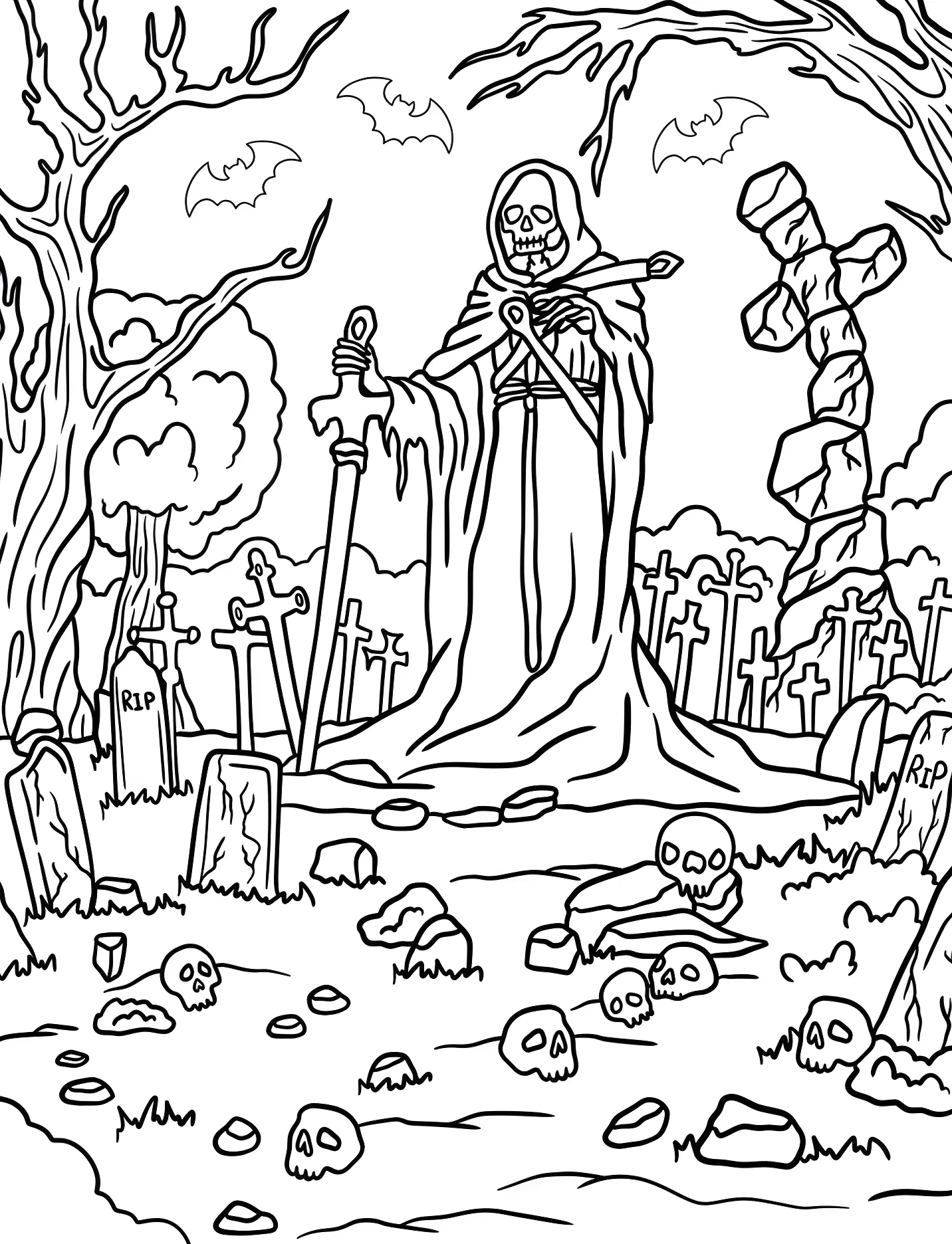 Жуткий призрак на Хэллоуин для детей №16878. Хэллоуин (Halloween). Мрачный жнец.