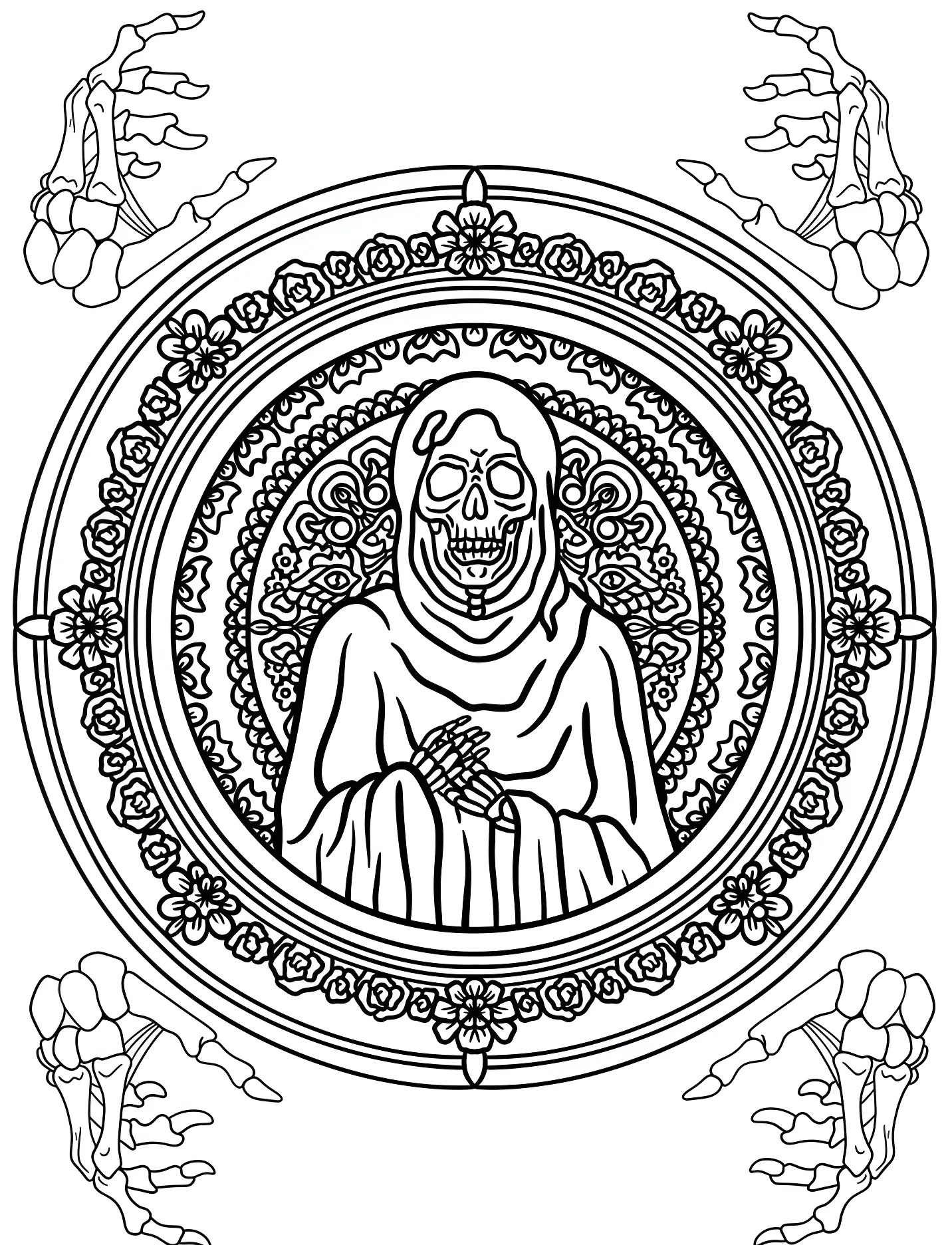 Жуткий жнец в мандале для детей №16880. Хэллоуин (Halloween). Мрачный жнец.