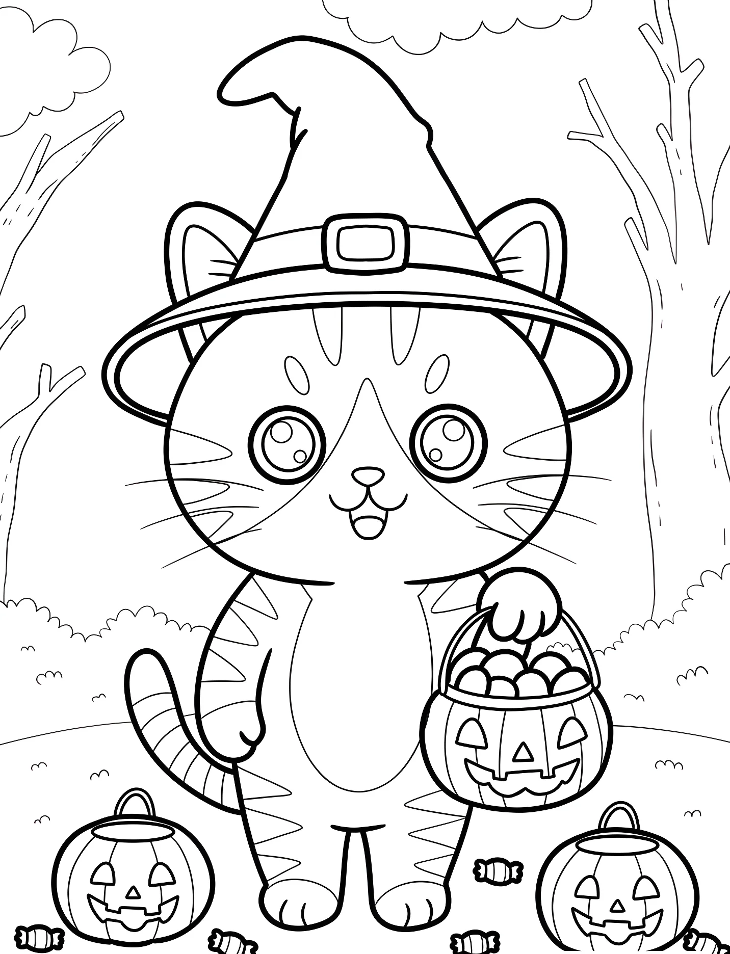 Забавный котенок на Хэллоуин для детей №16906. Хэллоуин (Halloween). Хэллоуинские кошки.