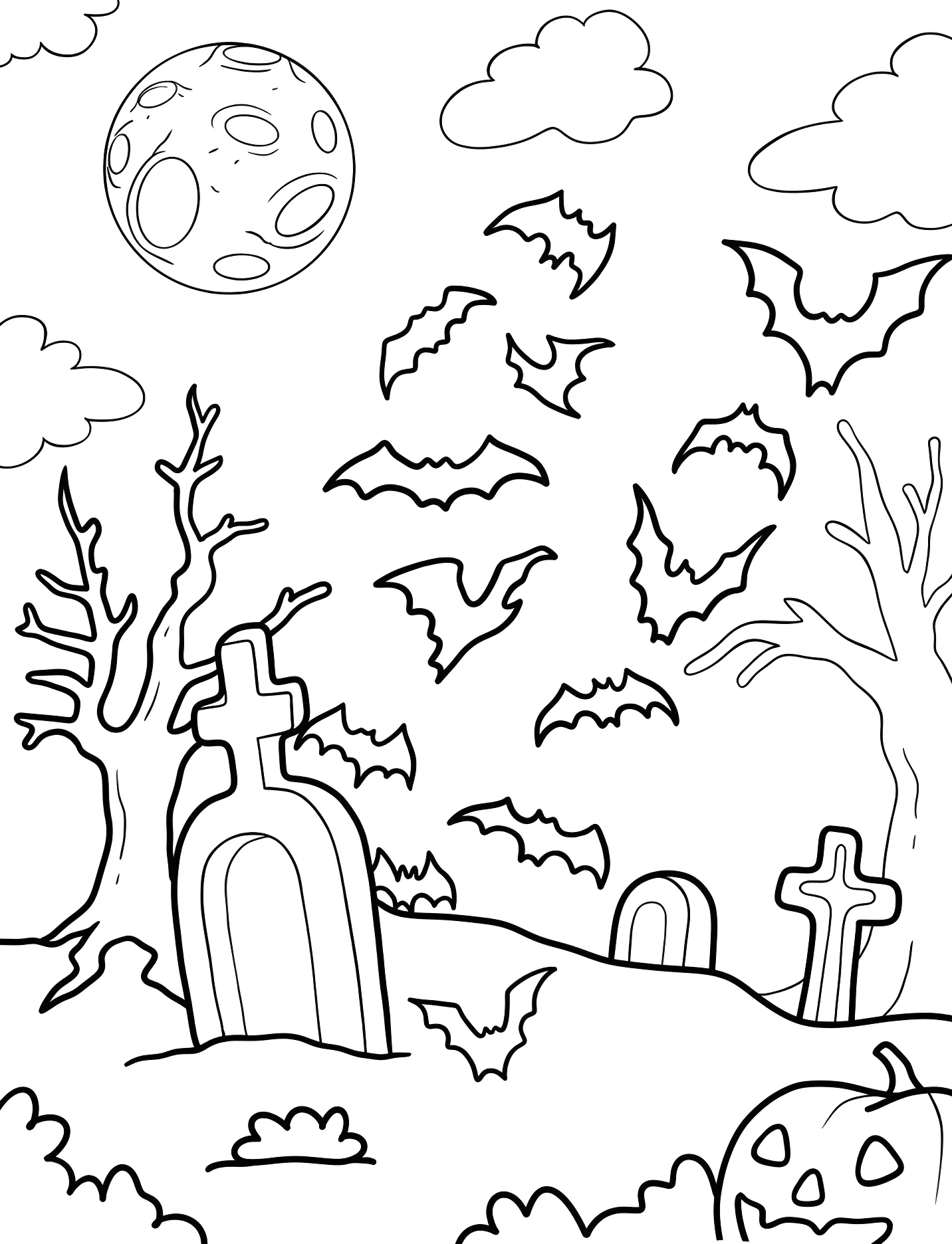 Хэллоуин кладбище с летучими мышами для детей №16569. Хэллоуин (Halloween). Летучие мыши.