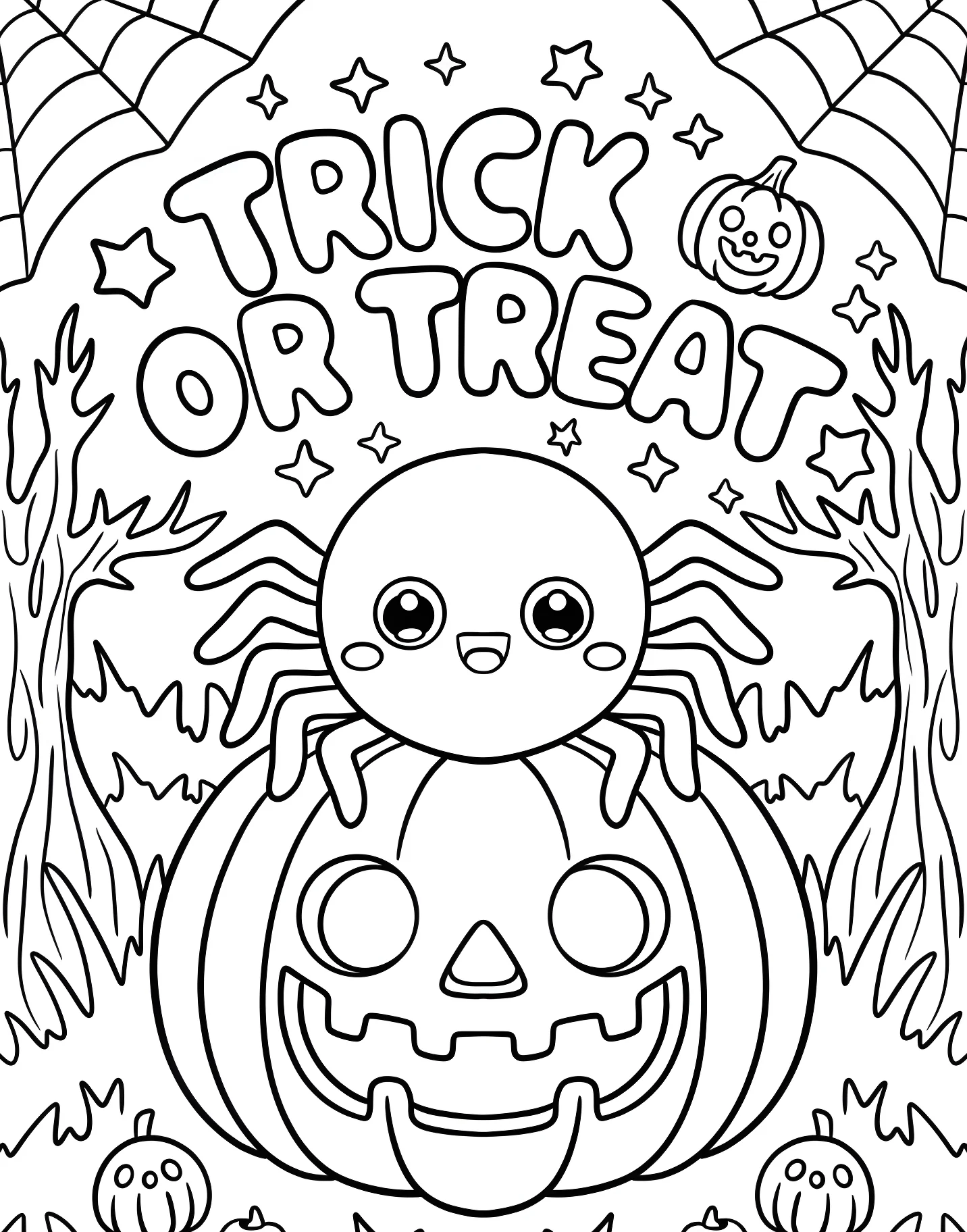 Милый паучок на тыкве с надписью Trick or Treat №17666. Хэллоуин (Halloween). Кошелек или жизнь.