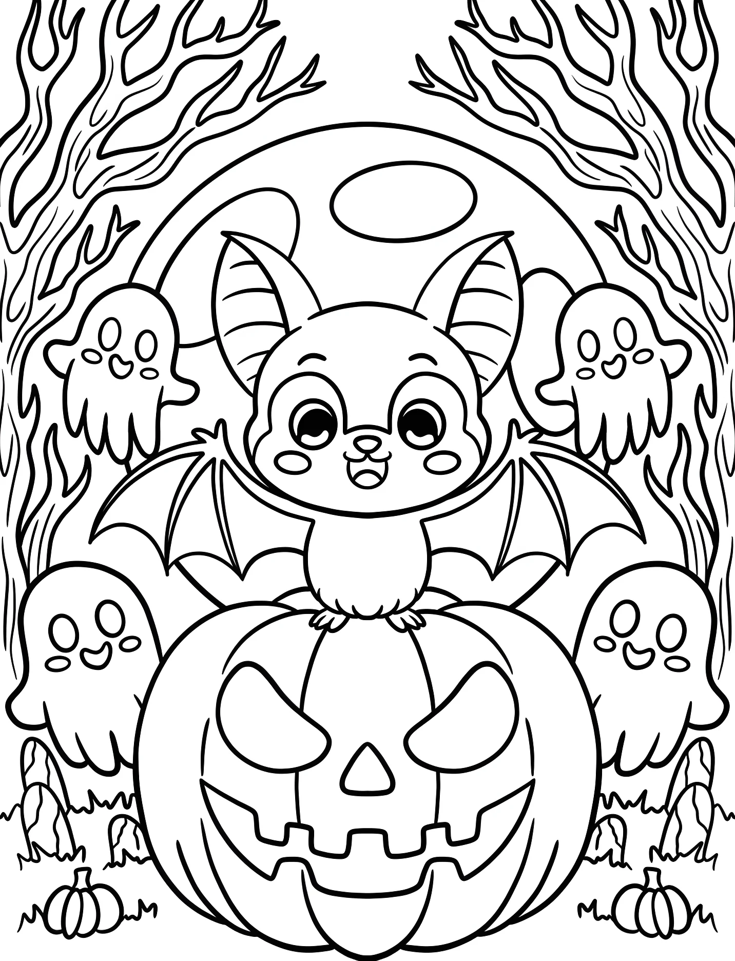 Милый летучий мышонок и тыква с привидениями №16570. Хэллоуин (Halloween). Летучие мыши.