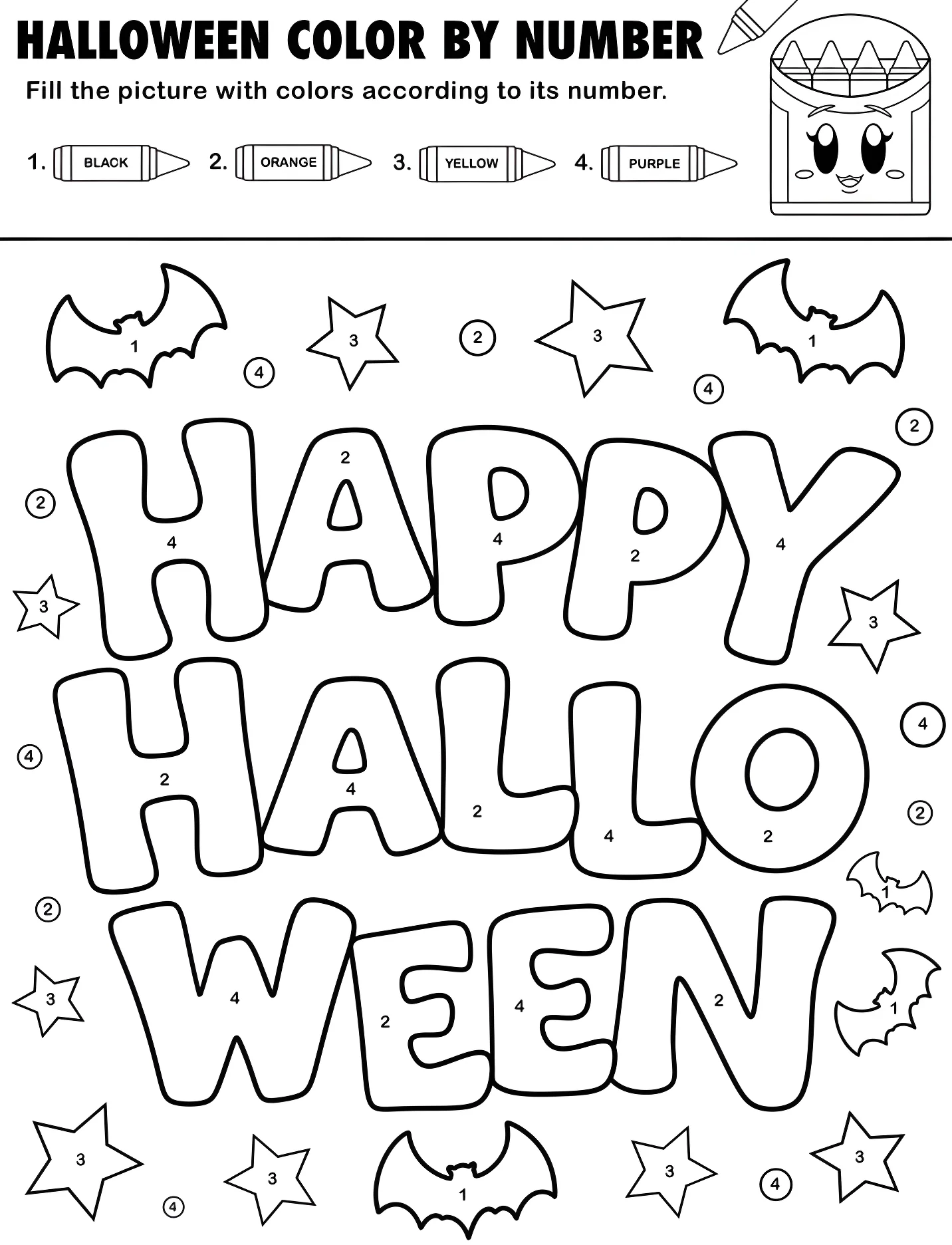 Весёлый Хэллоуин с летучими мышами и звёздами №16932. Хэллоуин (Halloween). Хэллоуин: раскраски по номерам.