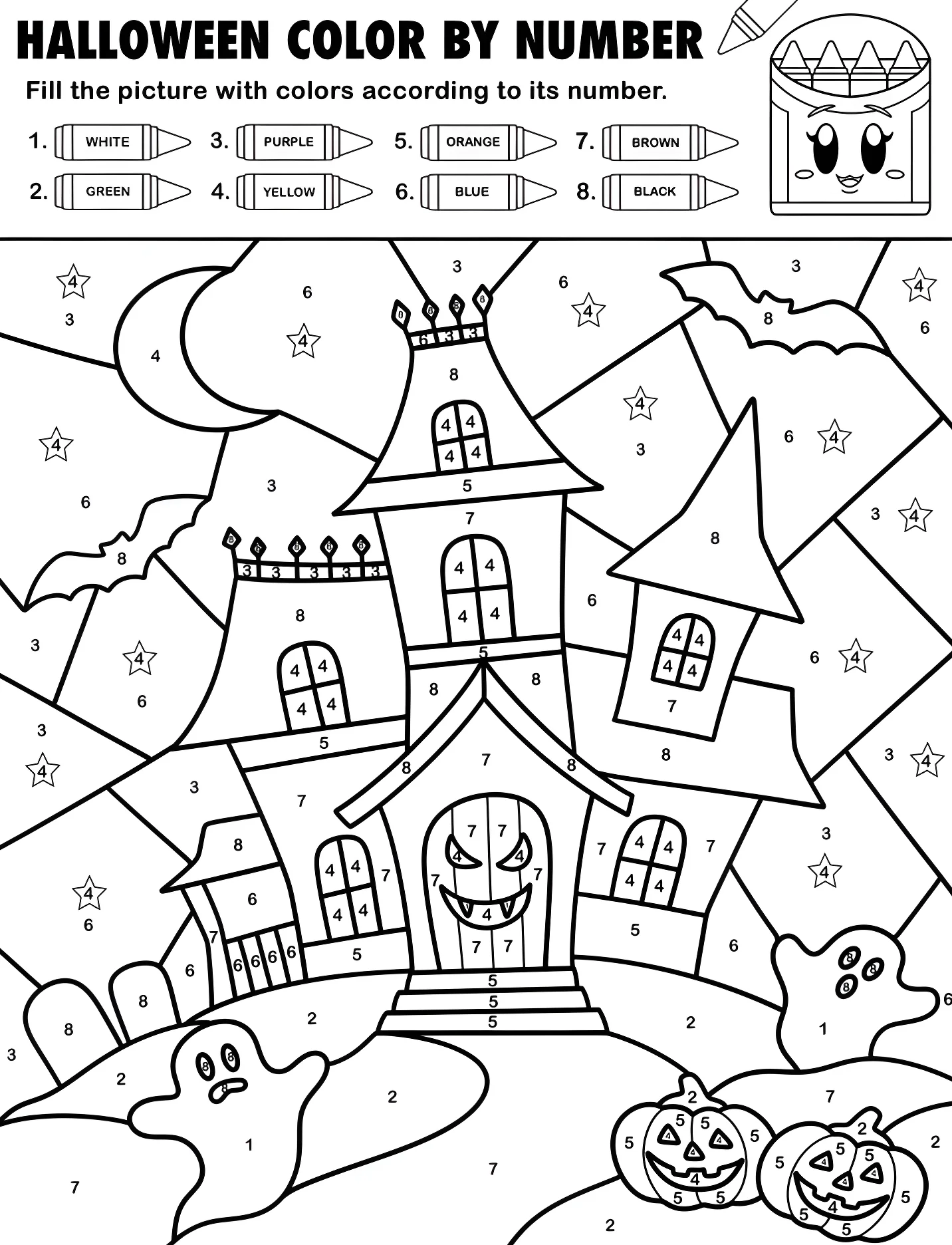 Замок на Хэллоуин для детей №16933. Хэллоуин (Halloween). Хэллоуин: раскраски по номерам.