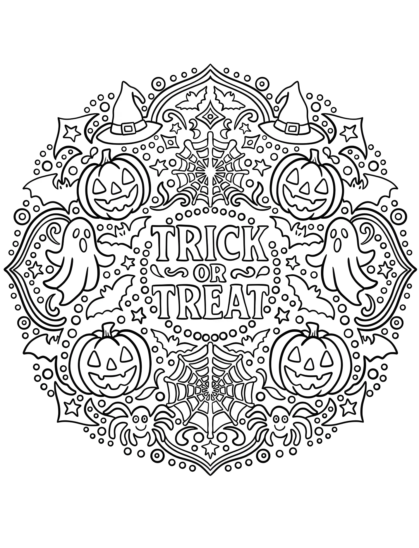 Хэллоуин Мандала с тыквами и паутиной №17668. Хэллоуин (Halloween). Кошелек или жизнь.