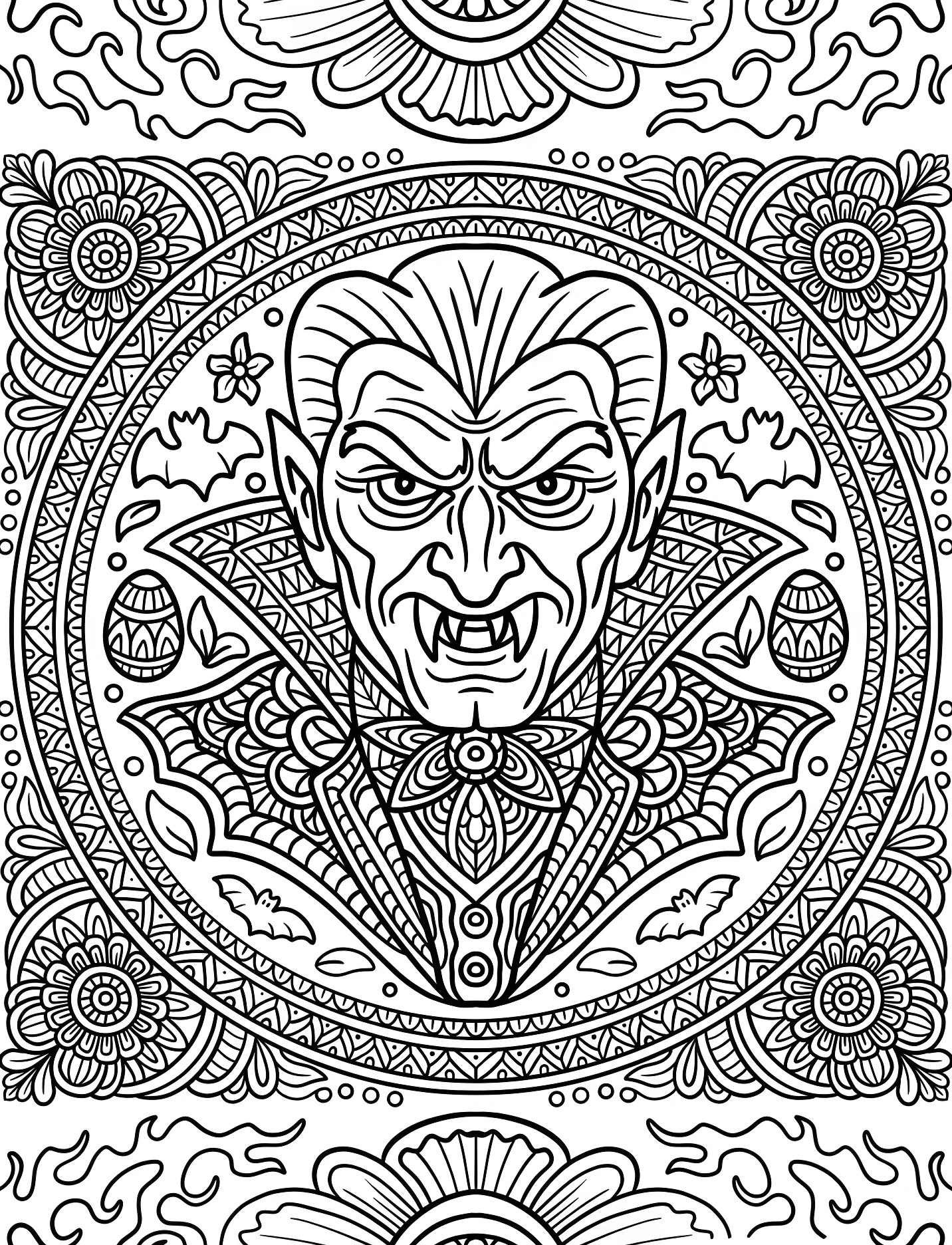 Вампир в мандале для взрослых №17711. Хэллоуин (Halloween). Вампиры.