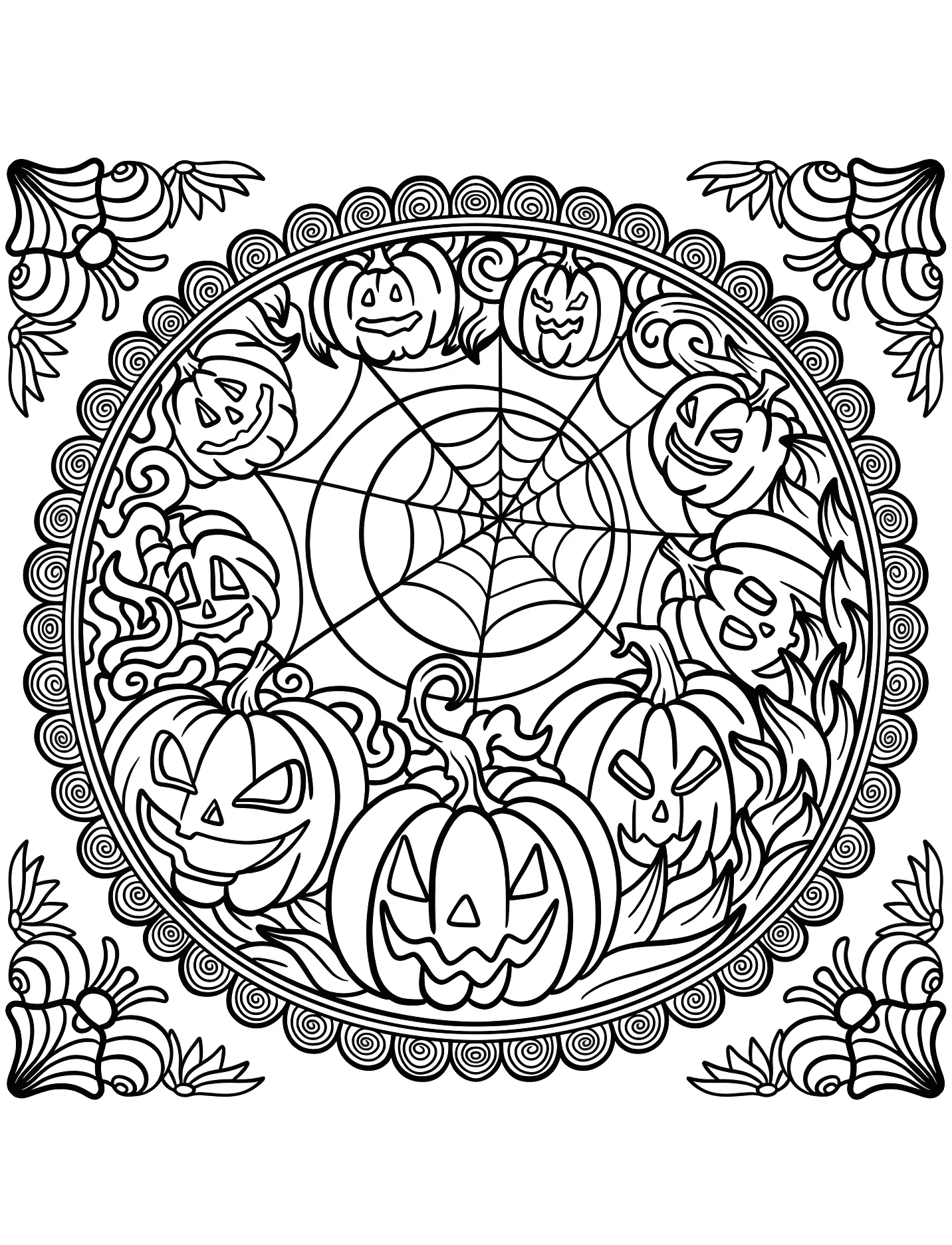 Тыквы и паутина для детей №16960. Хэллоуин (Halloween). Мандалы на Хэллоуин.