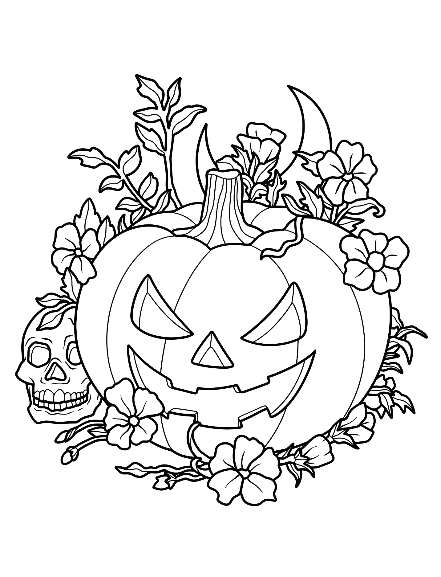 Тыква на Хэллоуин с черепом и цветами №17441. Хэллоуин (Halloween). Тыквы.