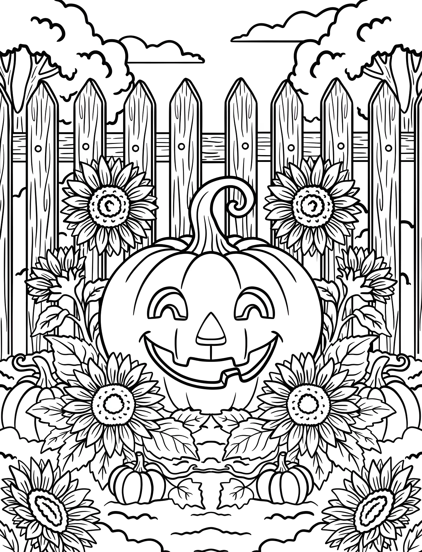 Забавная тыква с подсолнухами для детей №17125. Хэллоуин (Halloween). Светильники Джека.