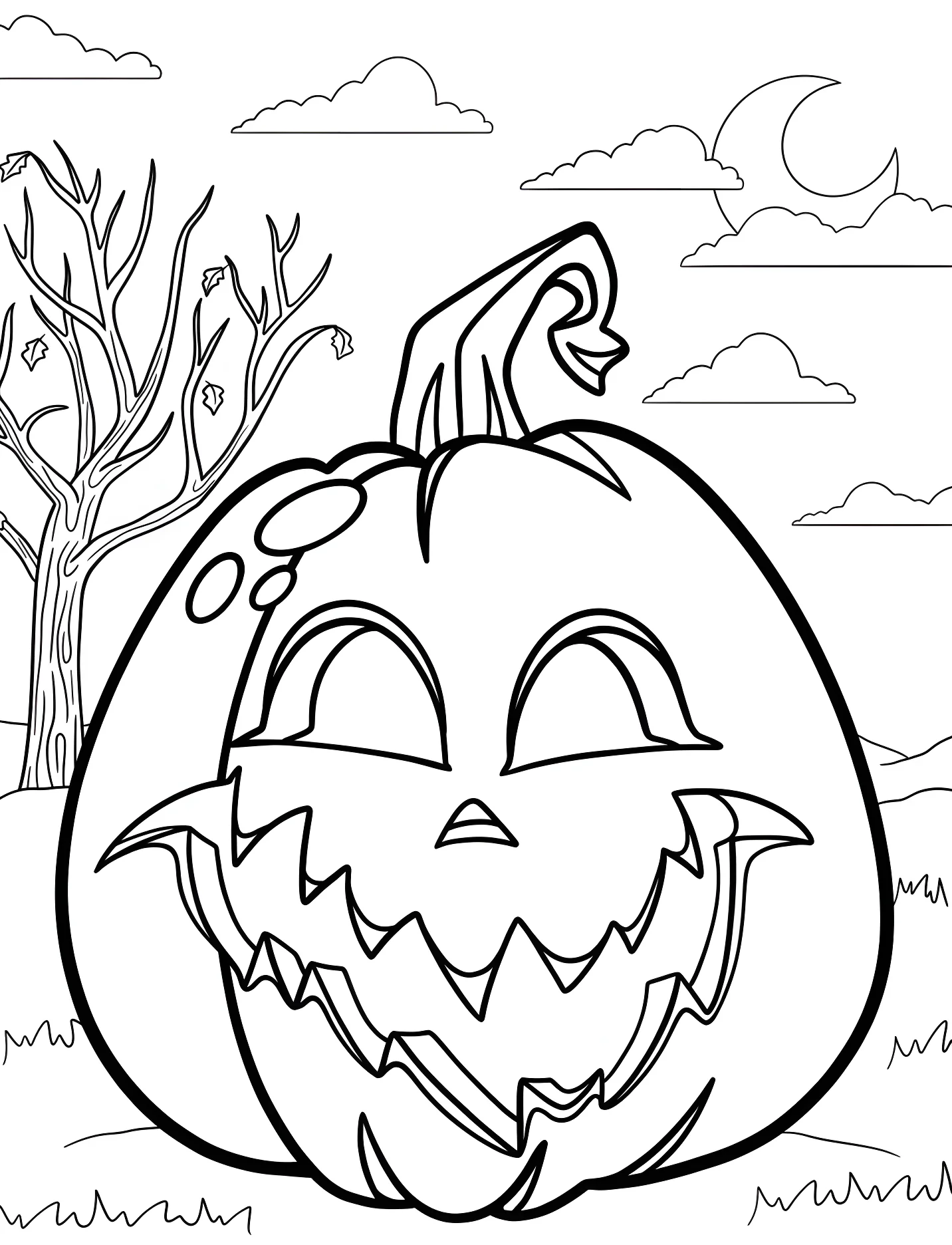 Забавная тыква под луной для детей №17126. Хэллоуин (Halloween). Светильники Джека.