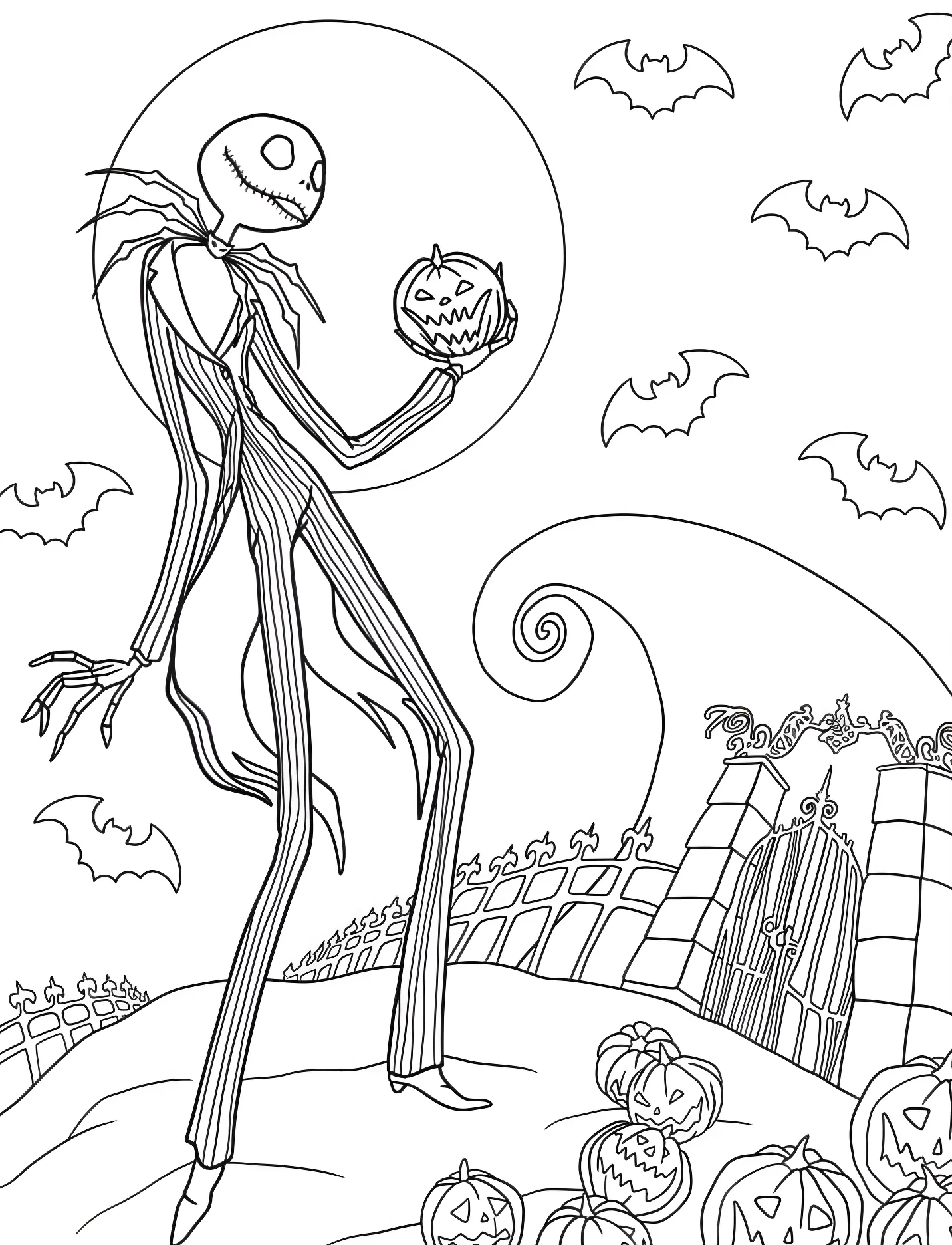 Джек Скеллингтон и тыква на Хэллоуин для детей №17296. Хэллоуин (Halloween). Кошмар перед Рождеством (The Nightmare Before Christmas).