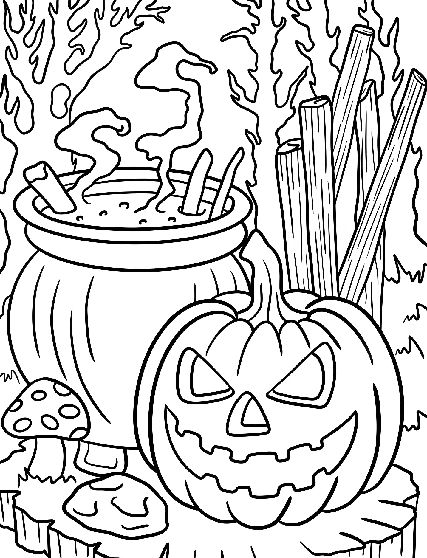 Тыква на Хэллоуин с котелком и грибами №17132. Хэллоуин (Halloween). Светильники Джека.