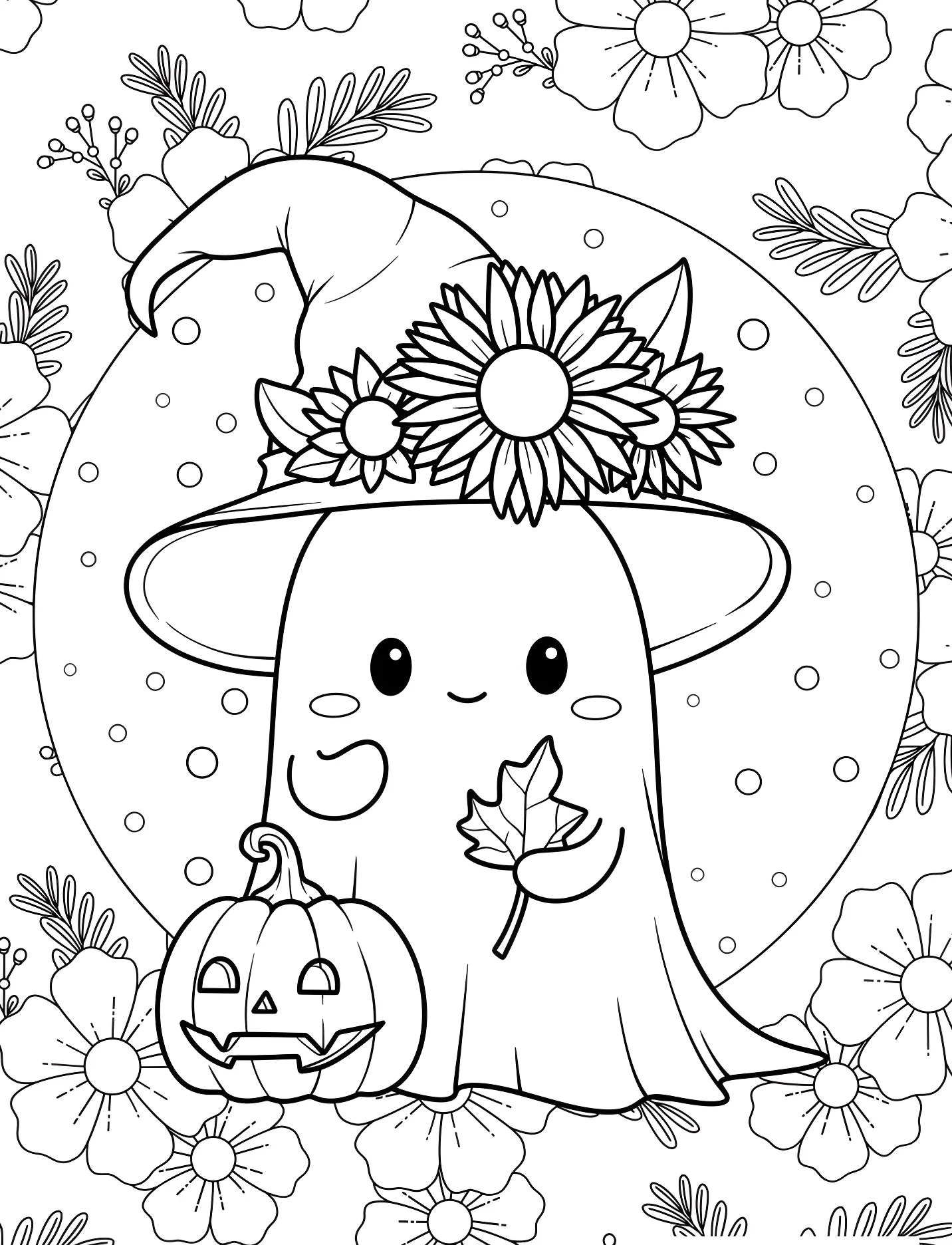 Милый призрак в колпаке для детей №17445. Хэллоуин (Halloween). Тыквы.