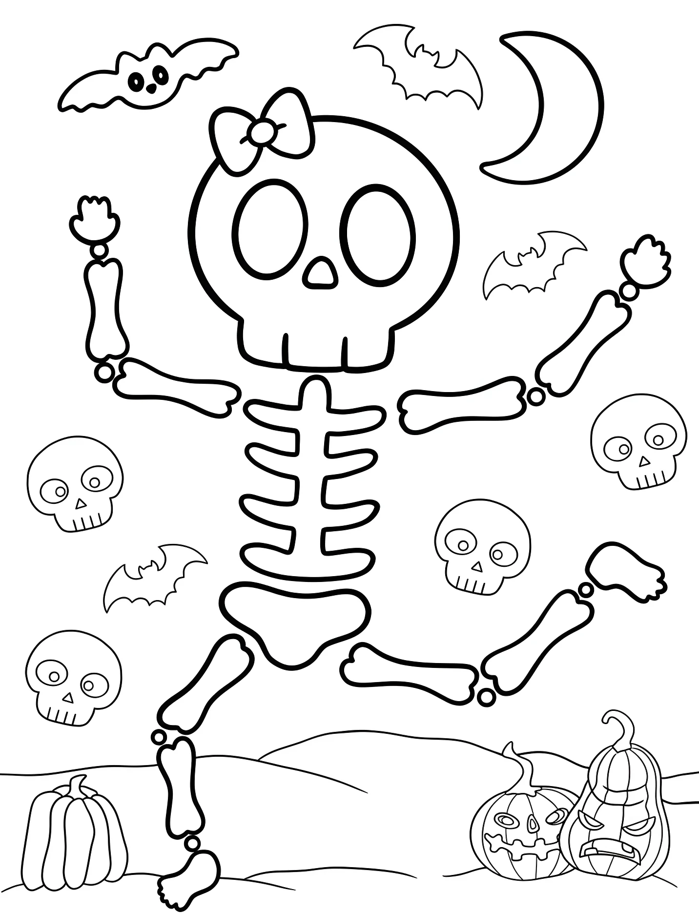 Милый скелетик с бантиком для детей №17585. Хэллоуин (Halloween). Скелеты.