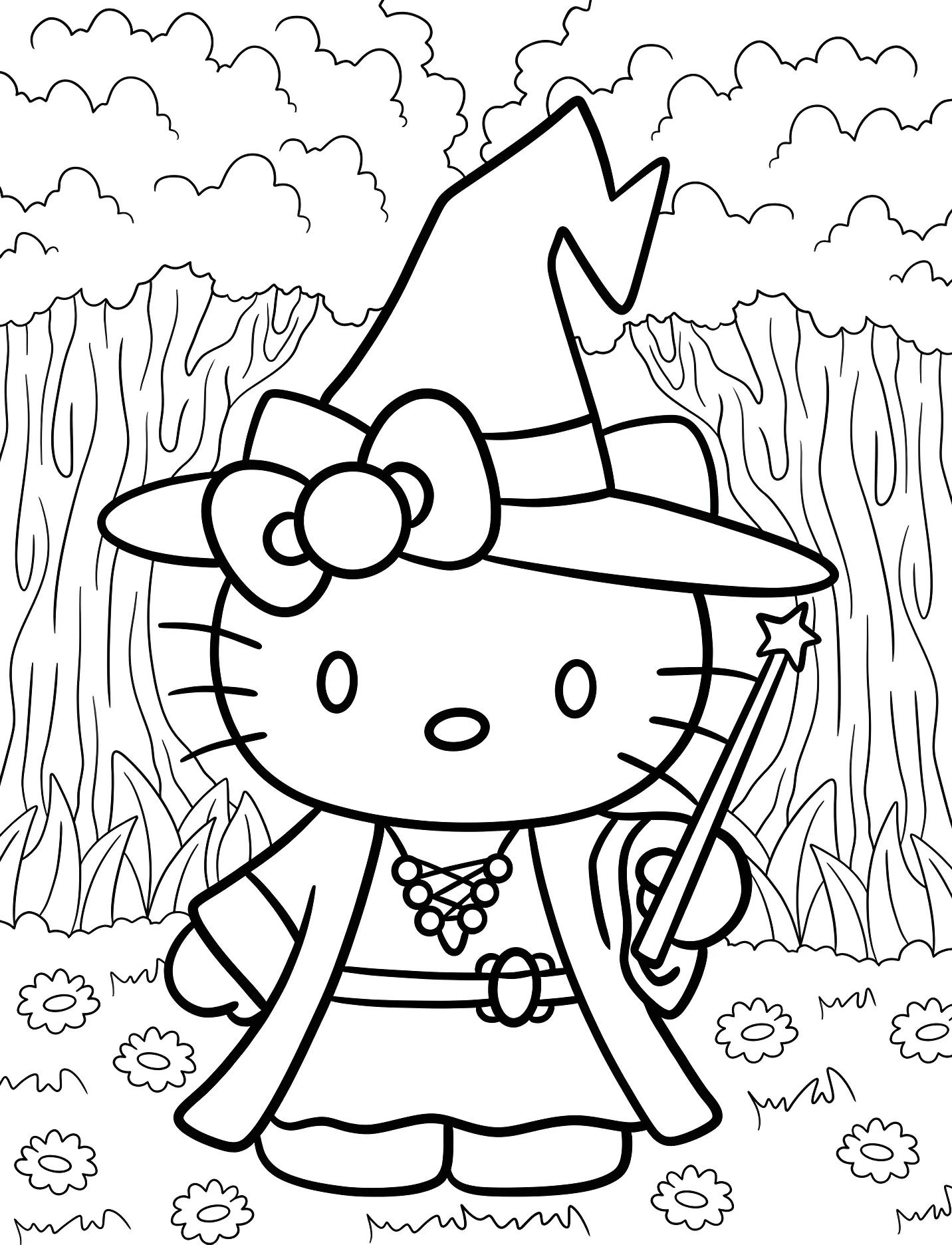 Hello Kitty ведьма с волшебной палочкой для детей №17853. Хэллоуин (Halloween). Волшебники.