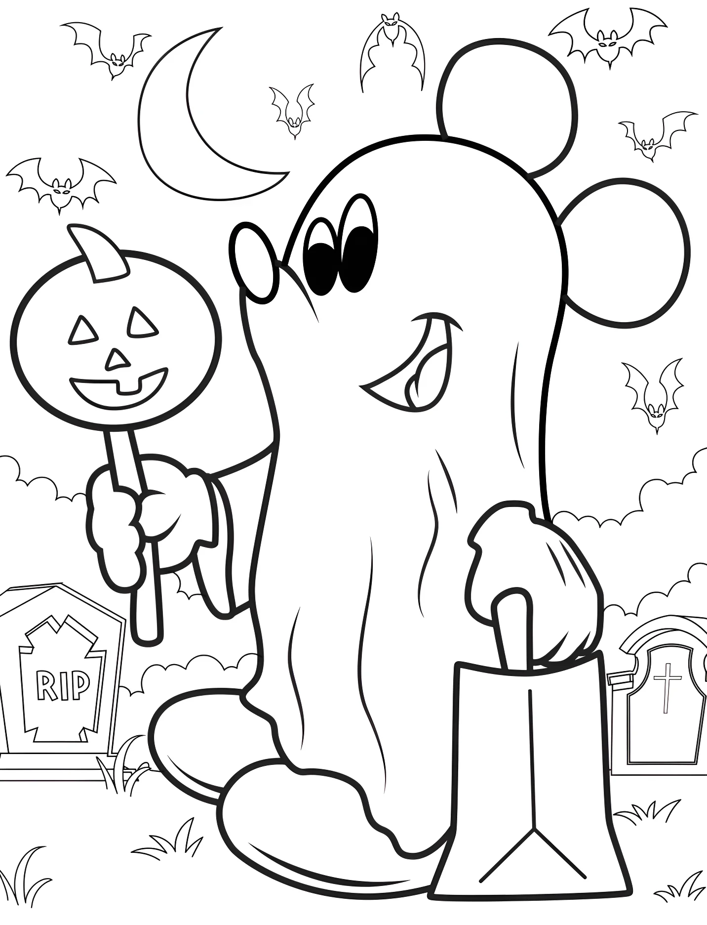 Микки Маус призрак для детей №16800. Хэллоуин (Halloween). Привидения.