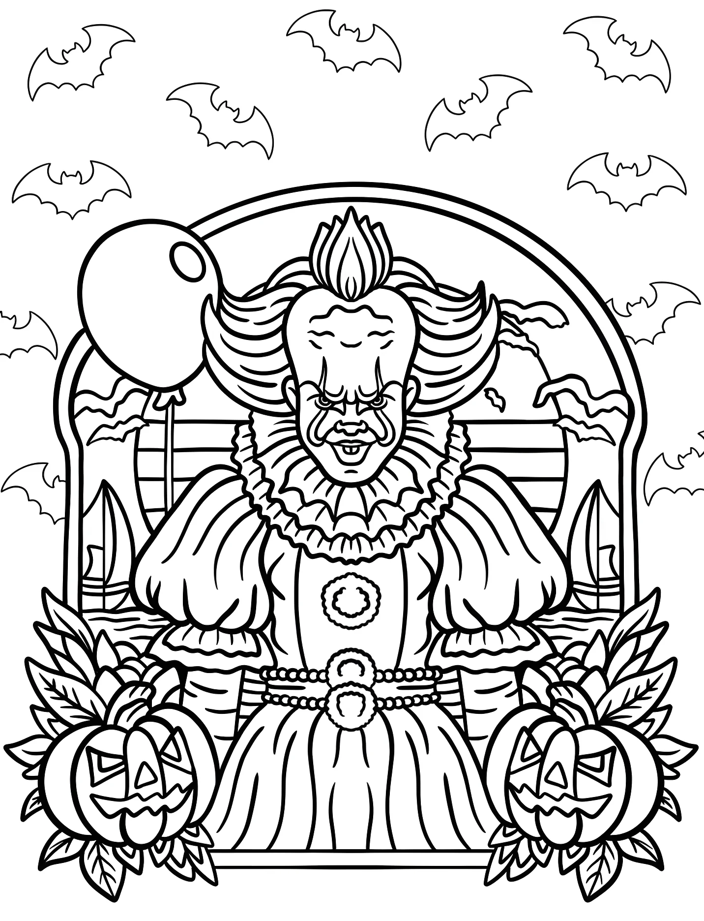Клоун Пеннивайз с летучими мышами и тыквами №17364. Хэллоуин (Halloween). Пеннивайз.