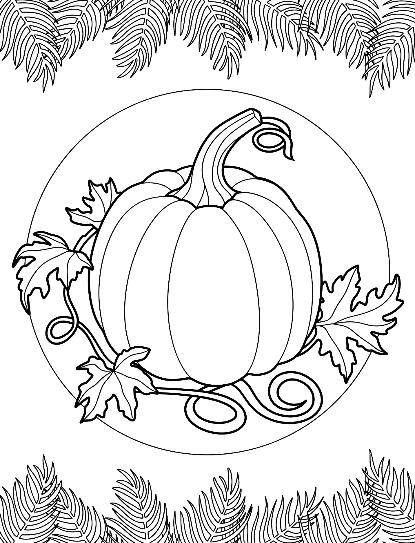 Большая тыква с лозами и осенними листьями №17461. Хэллоуин (Halloween). Тыквы.