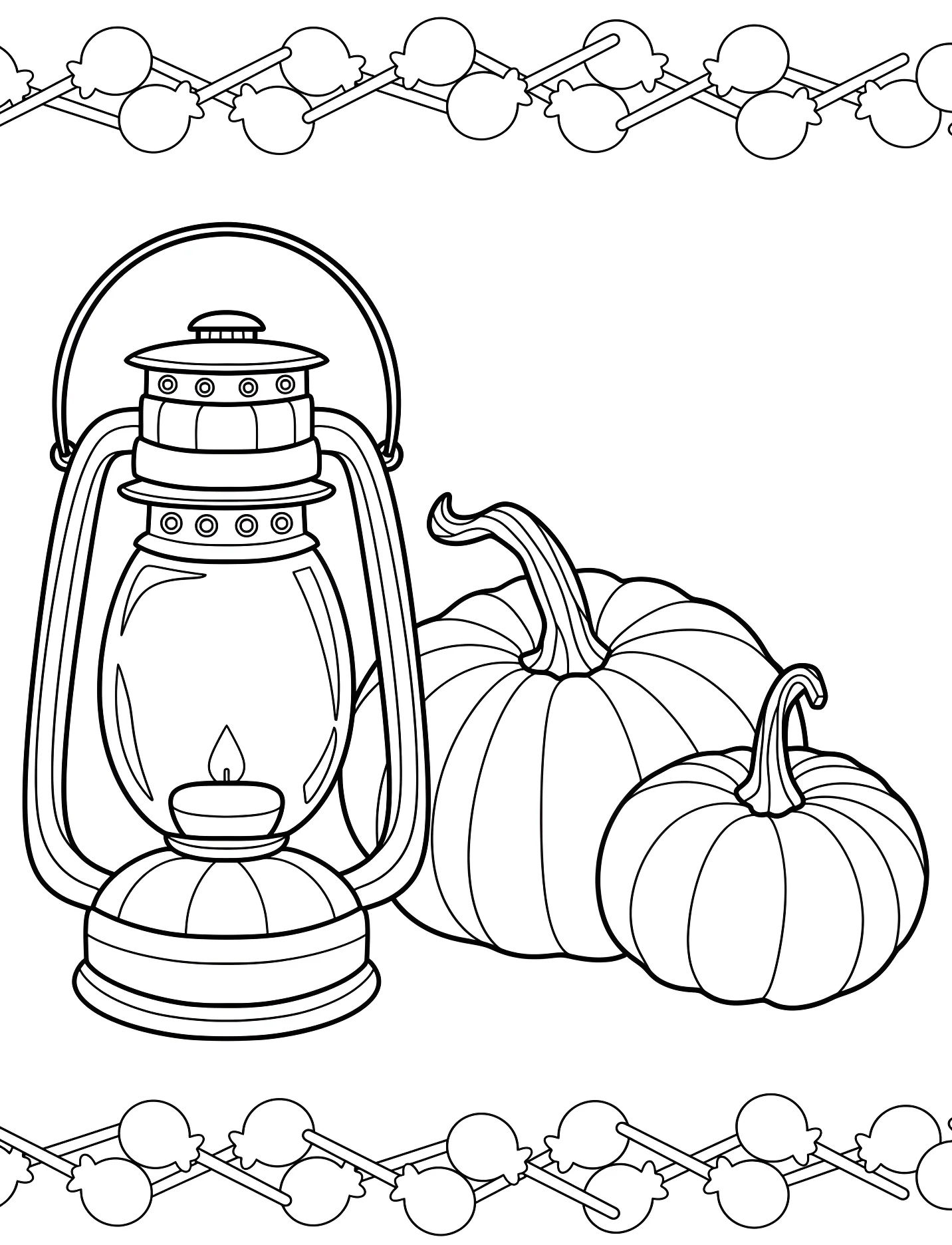 Тыквы рядом со старинным фонарем для детей №17462. Хэллоуин (Halloween). Тыквы.