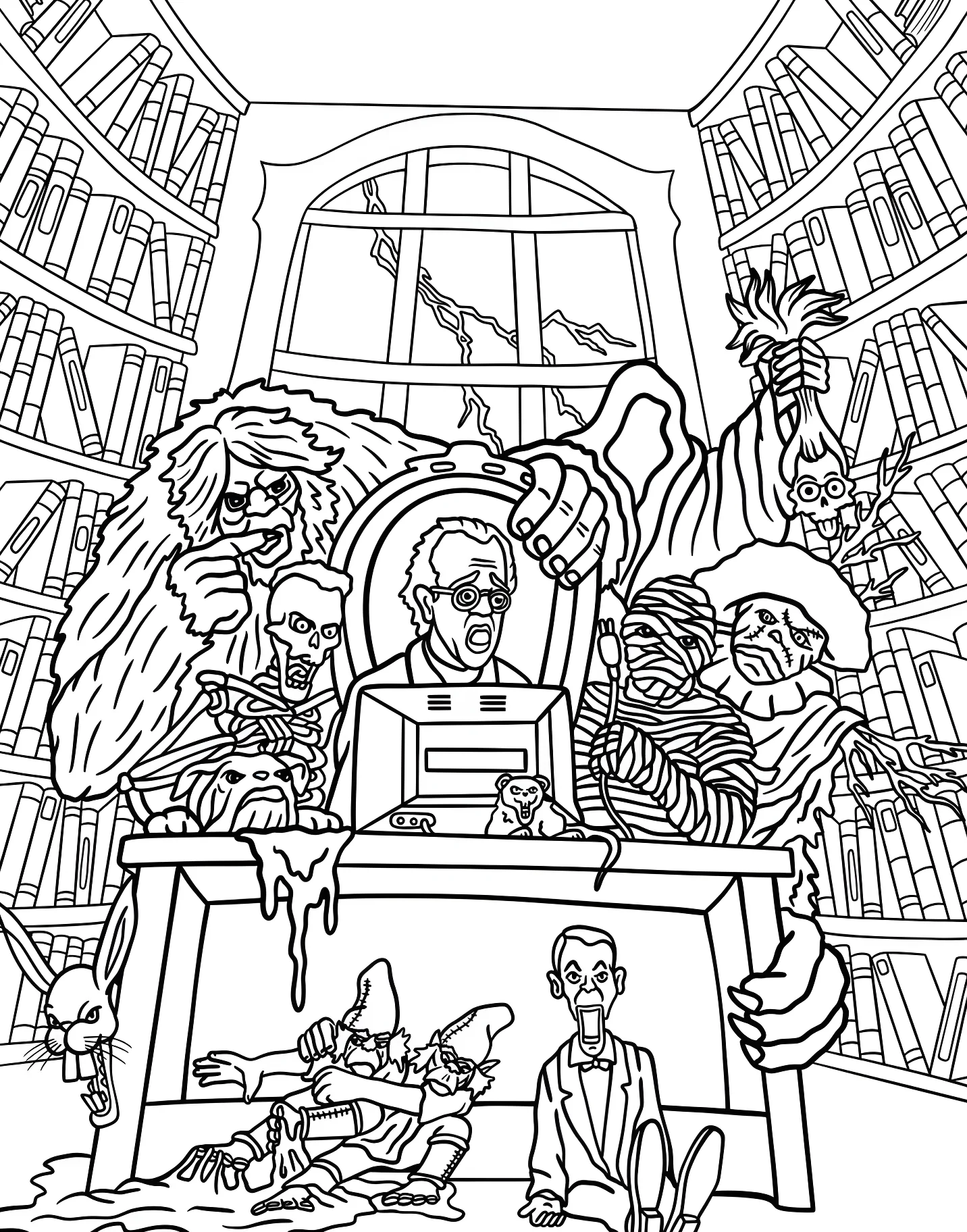 Р.Л. Стайн и монстры вокруг него №16848. Хэллоуин (Halloween). Ужастики (Goosebumps).